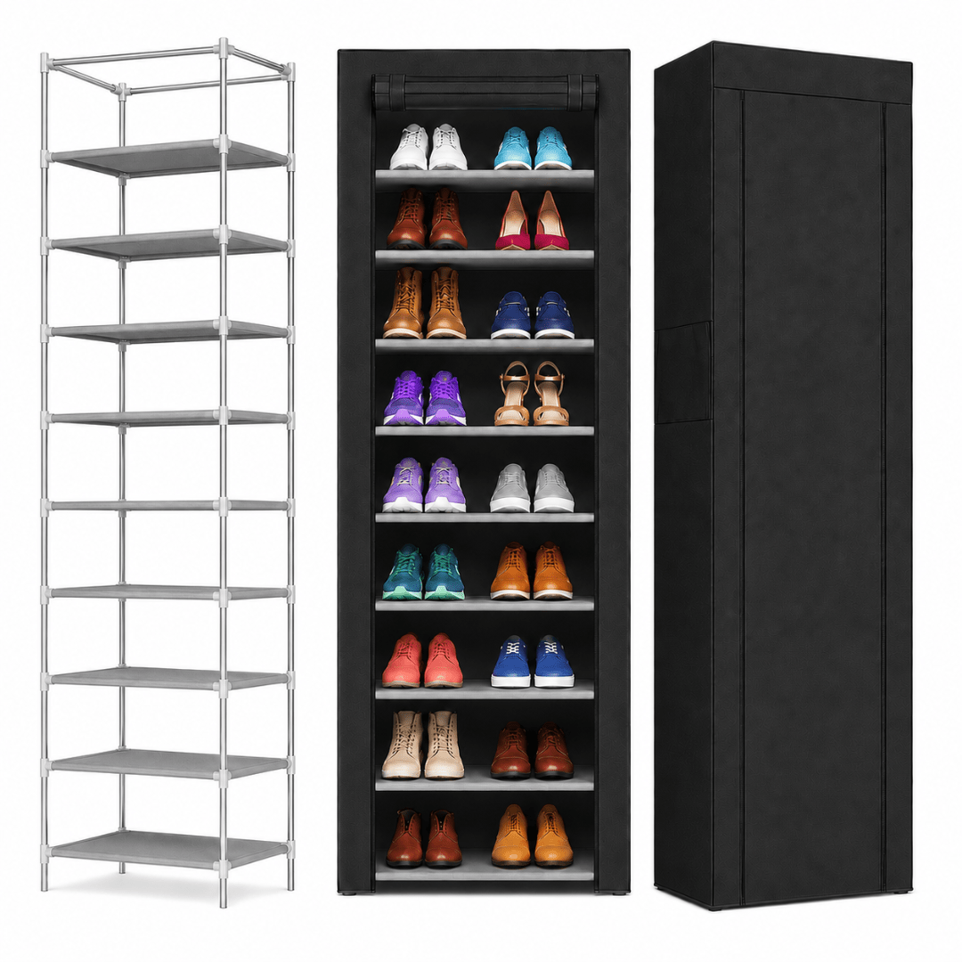 TEMU Scarpiera Slim 61x160x30cm in Tessuto Impermeabile a 9 Ripiani - Mobile Portascarpe da Esterno o Interno