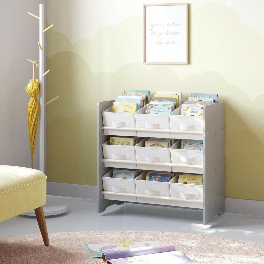 TEMU Bücherregal, Regal, mit 9 Aufbewahrungsboxen aus Vliesstoff, Arbeitszimmer, geräumig, 29,5 x 62,5 x 60 cm