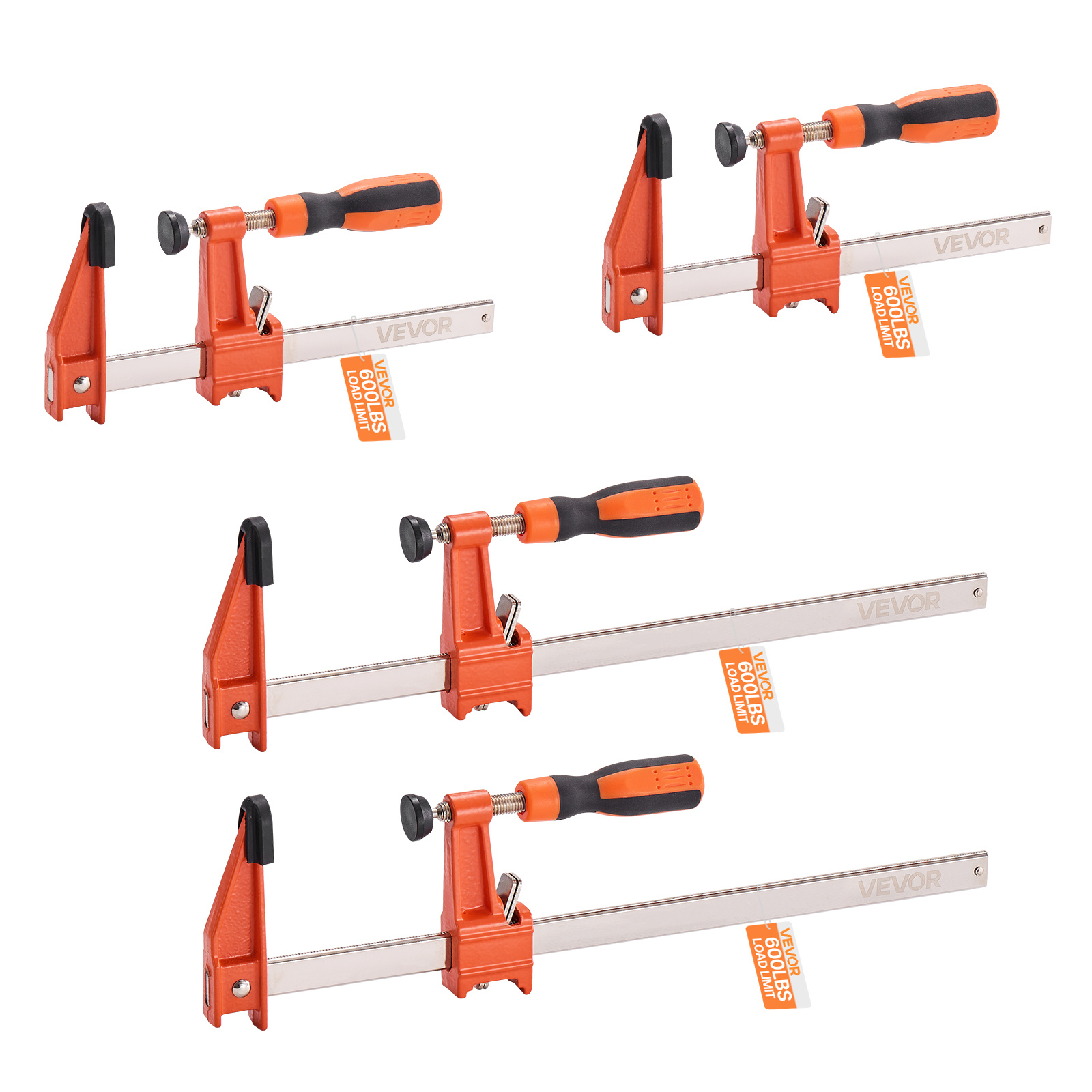 Image of Vevor Bar Clamps For Woodworking, 2-pack 15.24 Cm And 2-.48 Cm, Lockable F-clamp With 272 Kg Load Limit, 63.5 Mm Depth, Cast Iron And Carbon Steel, Wood Clamps For Woodworking Metal Working