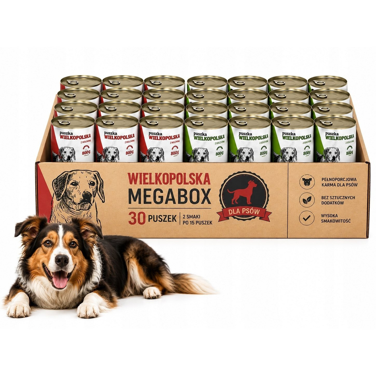 zdjęcie przedmiotu 30 x 800 g   mokra karma dla psa puszka wielkopolska, mix smaków wołowina i drób, pełnoporcjowa karma mokra dla dorosłych psów wszystkich ras, kawałki mięsa w aromatycznym  , duży zestaw 24 kg, ekonomiczny   xxl, wysoka wilgotność 75%, białko i składniki mineralne, codzienne żywienie p