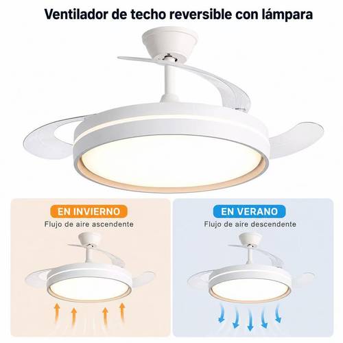 imagen del artículo ventilador de techo con luz led silencioso - 6 velocidades ajustables, 3 temperaturas de color (3000k-6500k), motor reversible silencioso