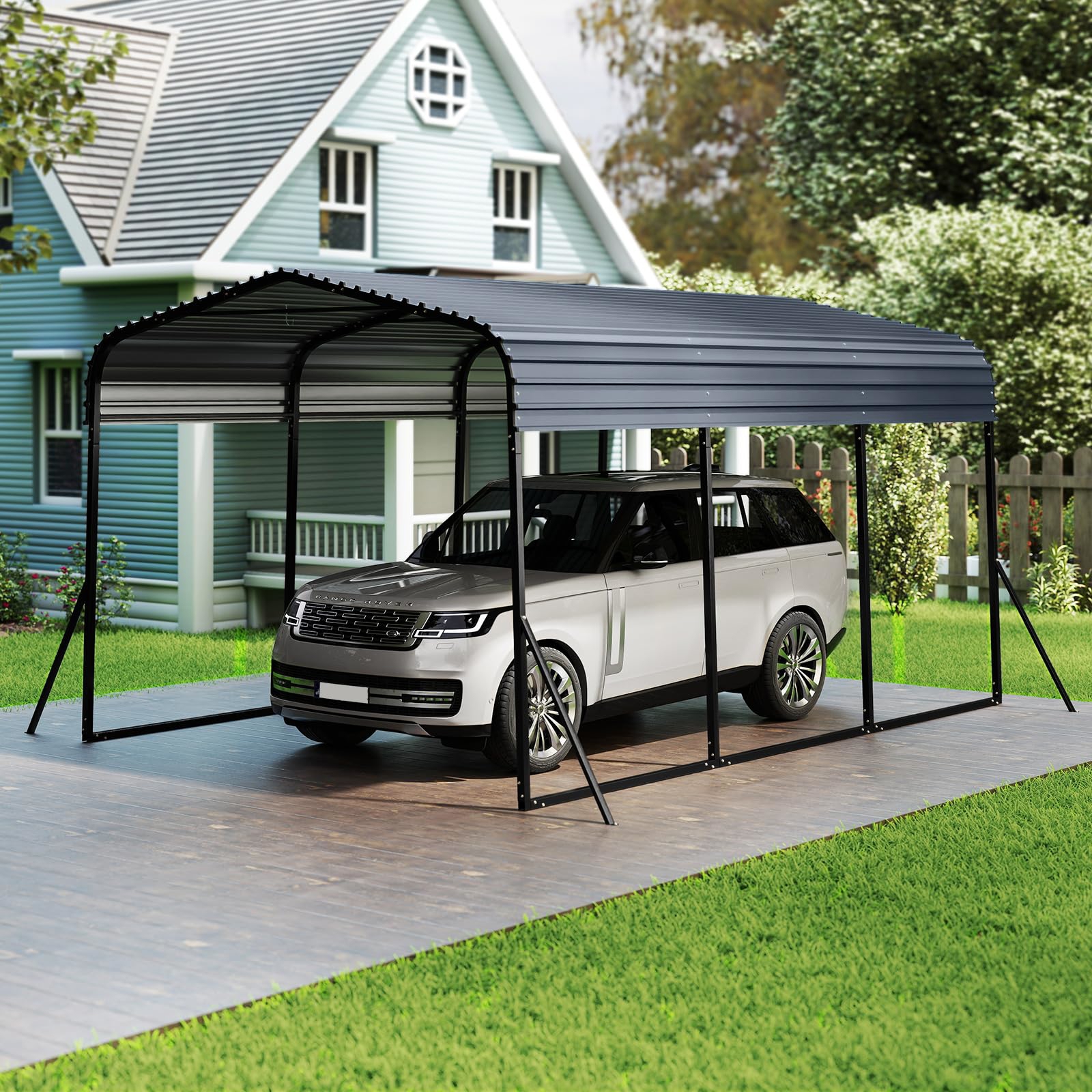 Image of Large Metal Tent Garage, 440 Cm, Outdoor Garage Tent With Roof, Legs And Anchor Points For Trucks, Tractors, Suvs