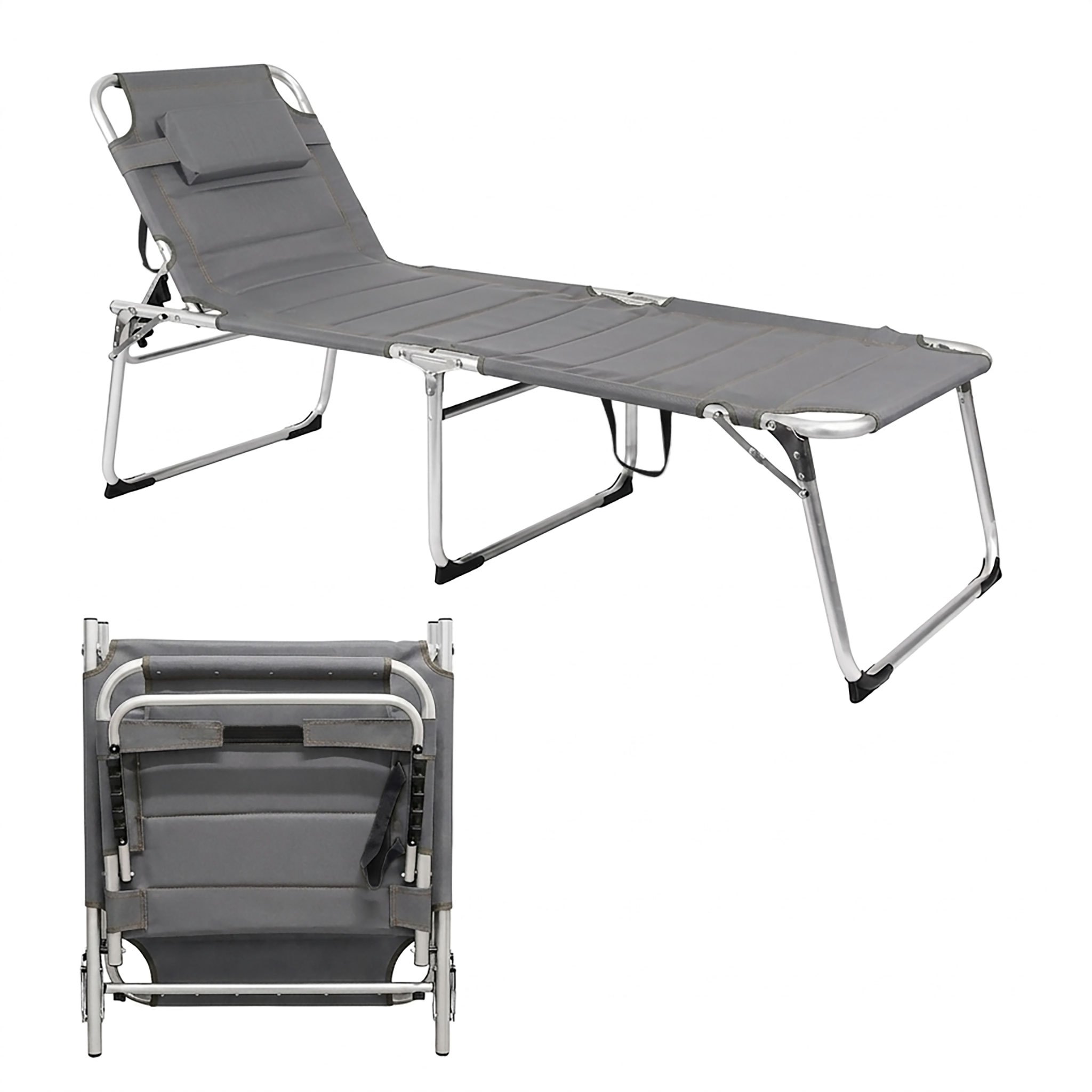 Image of Xxl Aluminum Garden Lounger 200 X 70 Cm - Black - Lounger Cushion