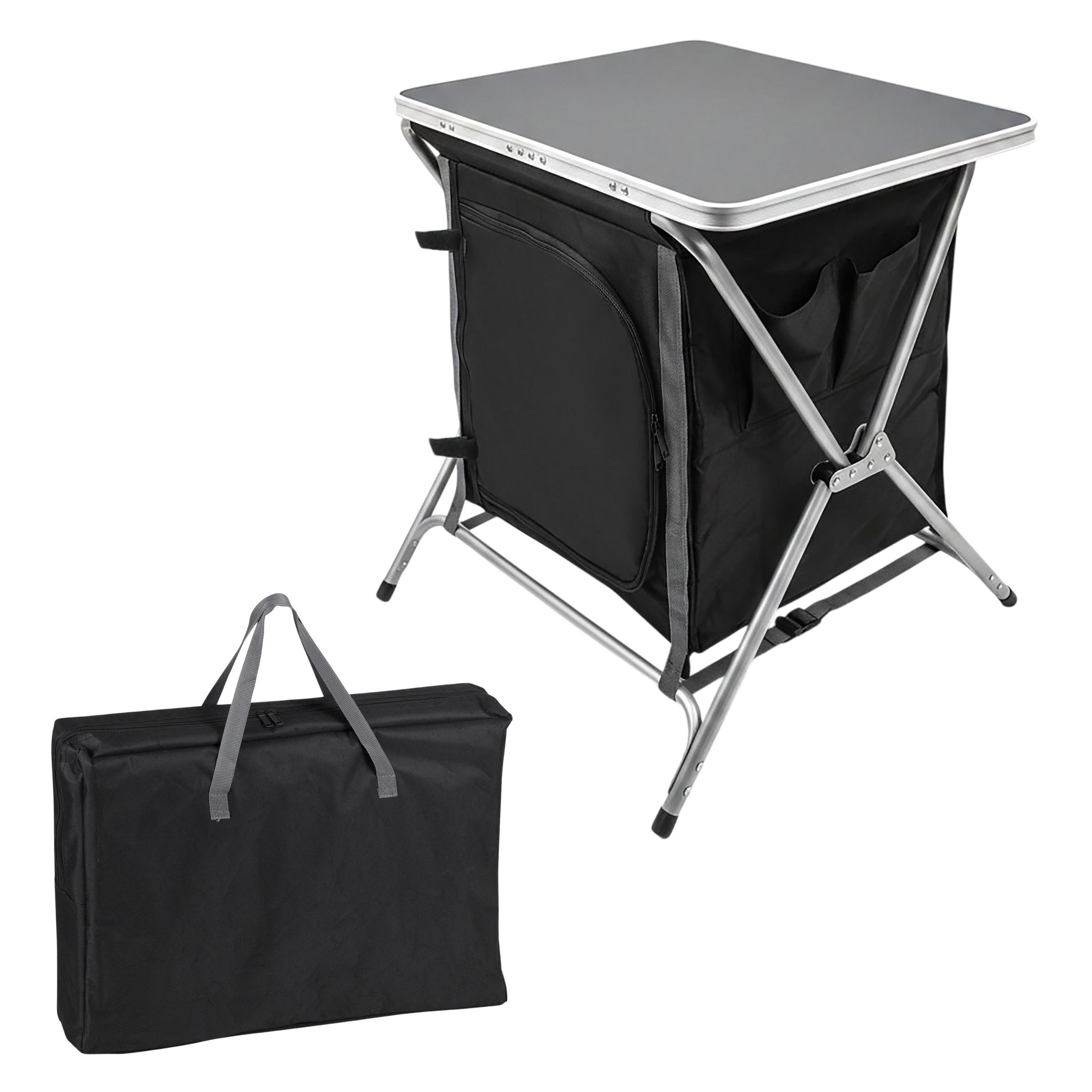 2-in-1 Folding Aluminum Camping Cabinet – Camping Kitchen With Storage Space, Outdoor Cabinet With Carry Bag For Motorhome & Camping