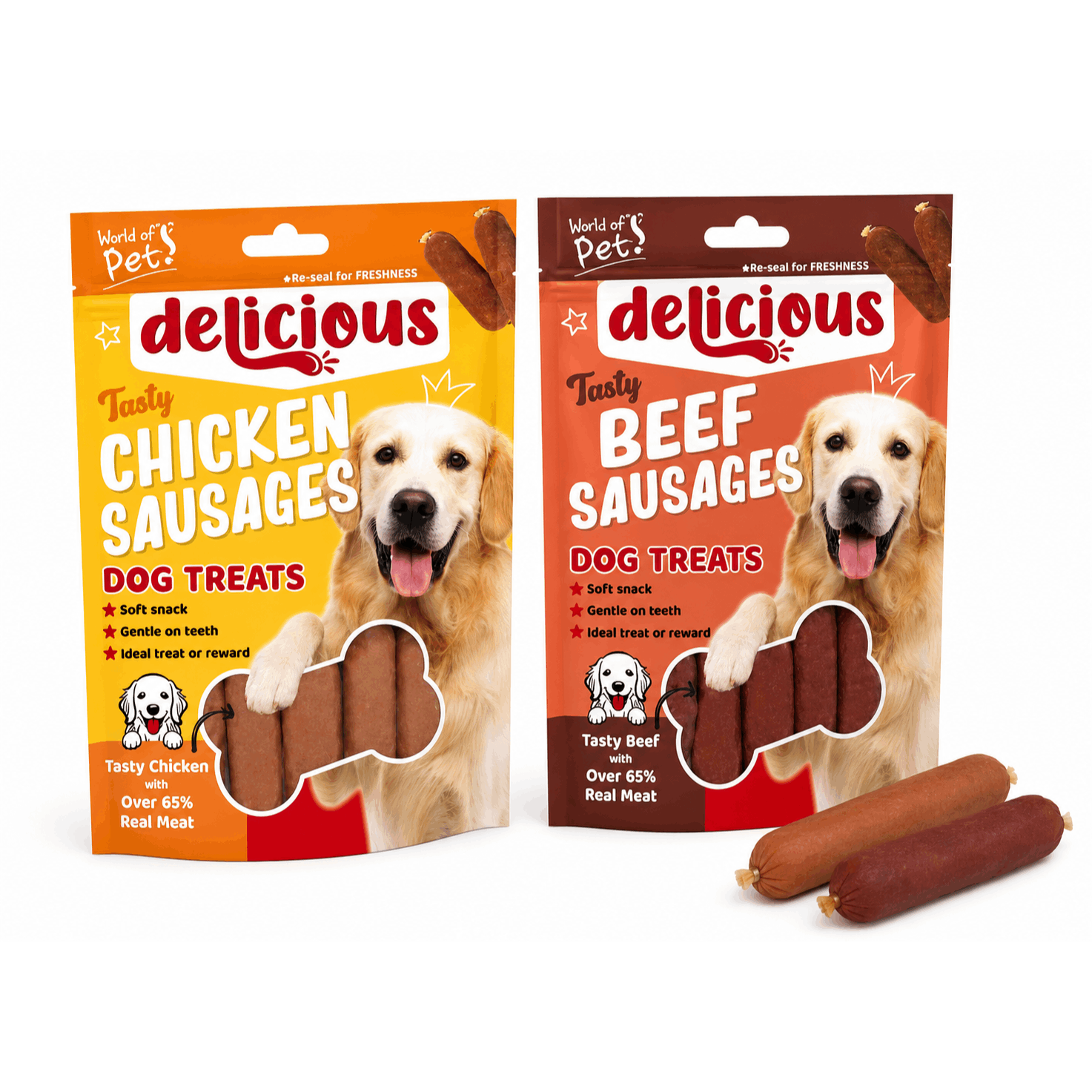 TEMU Pack Of 2 World Of Pets Sausage Dog Treats 7 Assorted Sticks Per Pack | Reward Snacks For Training, Treating & Everyday Dogs