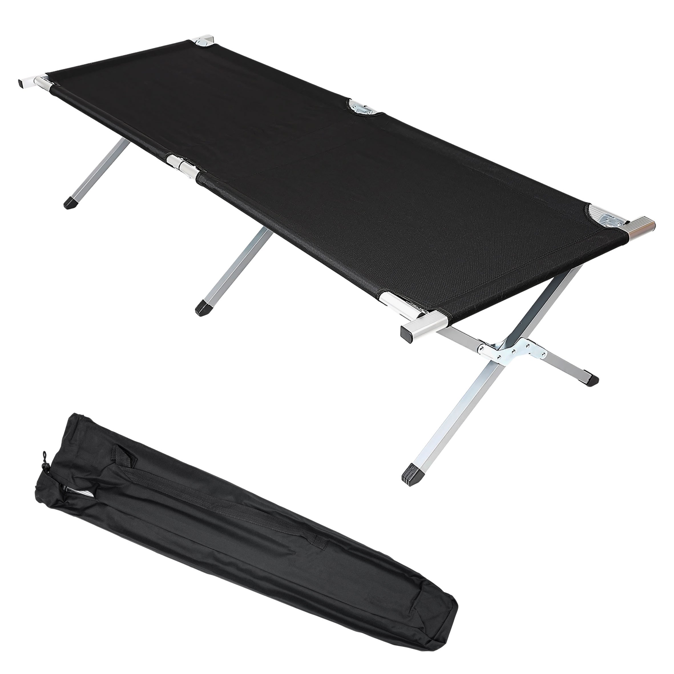 Image of Xxl Folding Camping Cot With Carrying Bag 190 X 70 Cm - Black - Travel Field Cot With Load Capacity Up To 120 Kg