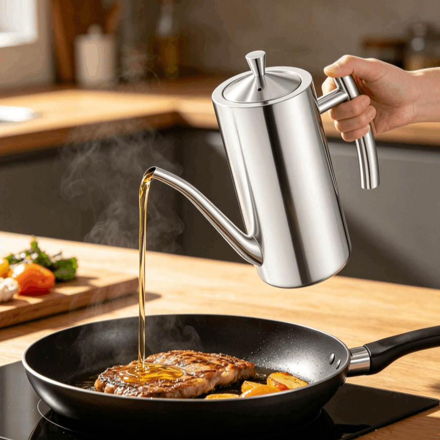TEMU 700ml Stainless Steel Oil Dispenser With Spout, Leakproof Olive Oil Bottle For Home Kitchen Cooking, Kitchen Supplies