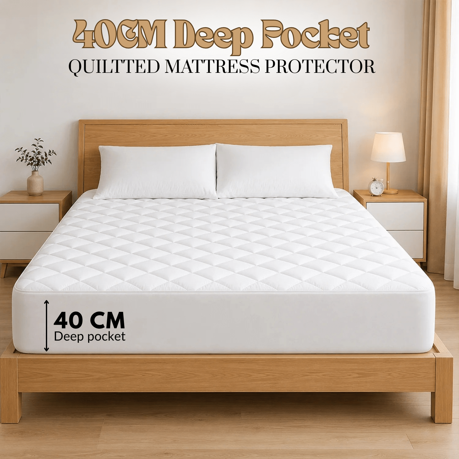 TEMU 1pc Quilted Mattress Protector - 40cm, Soft & Comfortable, Deep Pocket Bedding Fitted Sheet, Stretchable Mattress Cover, Machine Washable,