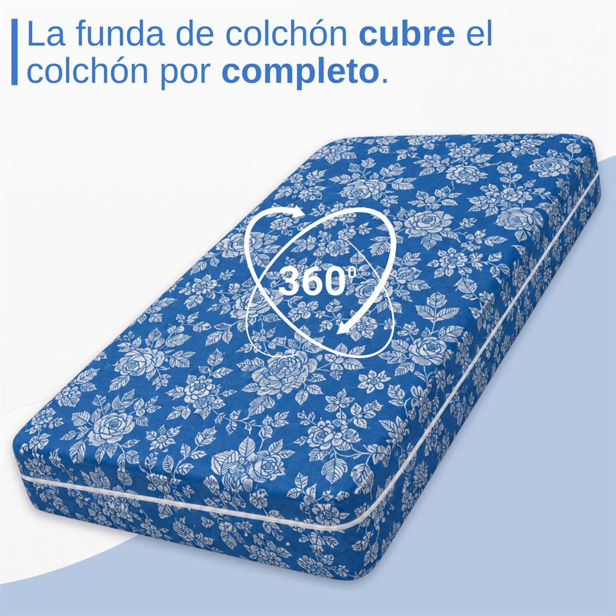 TEMU Protector de Colchón con Cremallera en L, Completa, Ajuste 27 cm, Estampado Floral Azul, para Cama 80/90/105/135/150/160/180/200