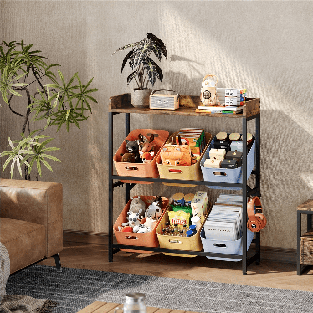 3-tier Crate Shelf Beverage Crate Organizer In Country House & With Shelf And 4 Side Hooks Crate Stand For Living Room/kitchen/dining Room/garage