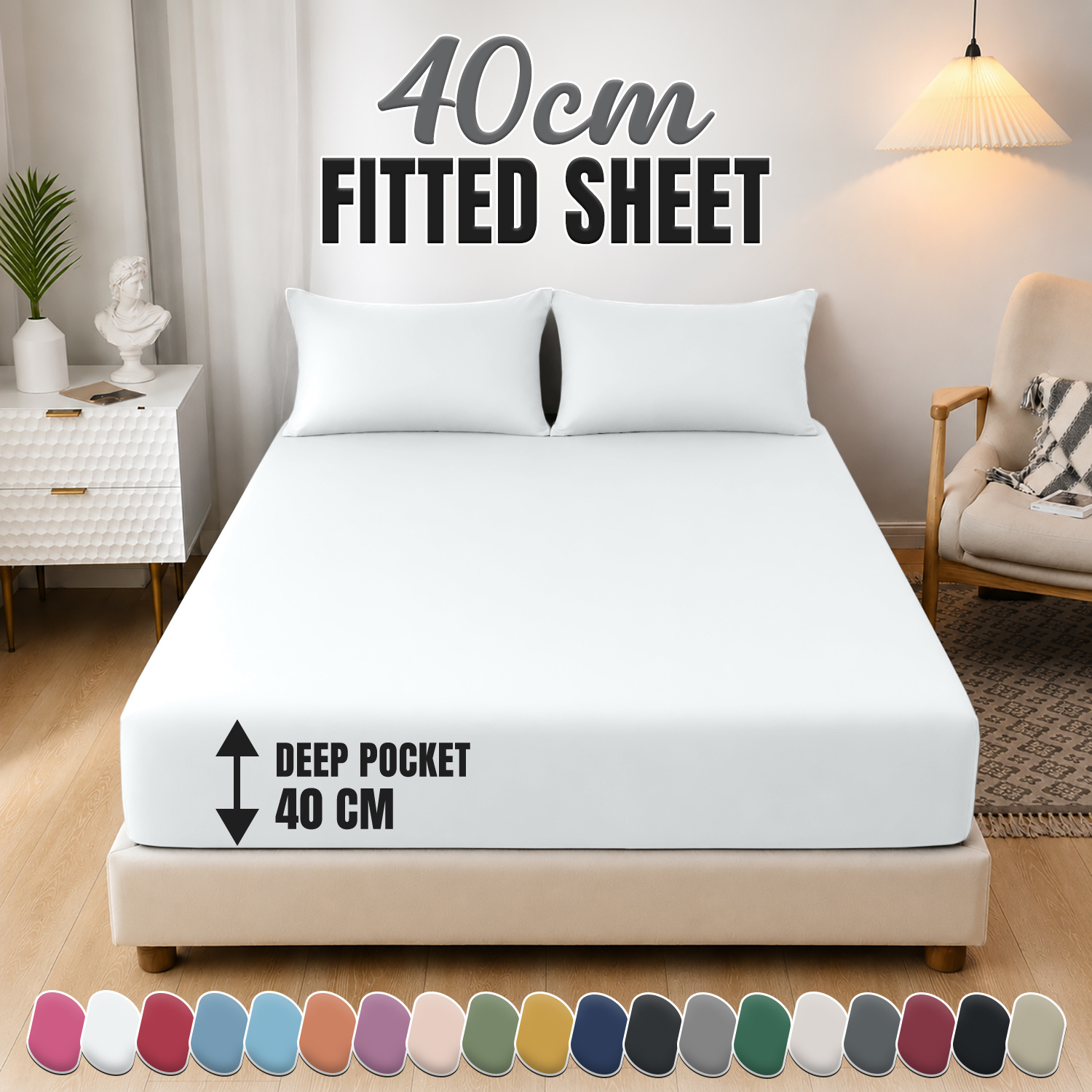 TEMU 40cm Deep Pocket Fitted Sheet, Ultra Soft & Breathable, Solid Color Mattress Sheet, Fitted Sheet Only, Machine Washable, Wrinkle Resistant, ,