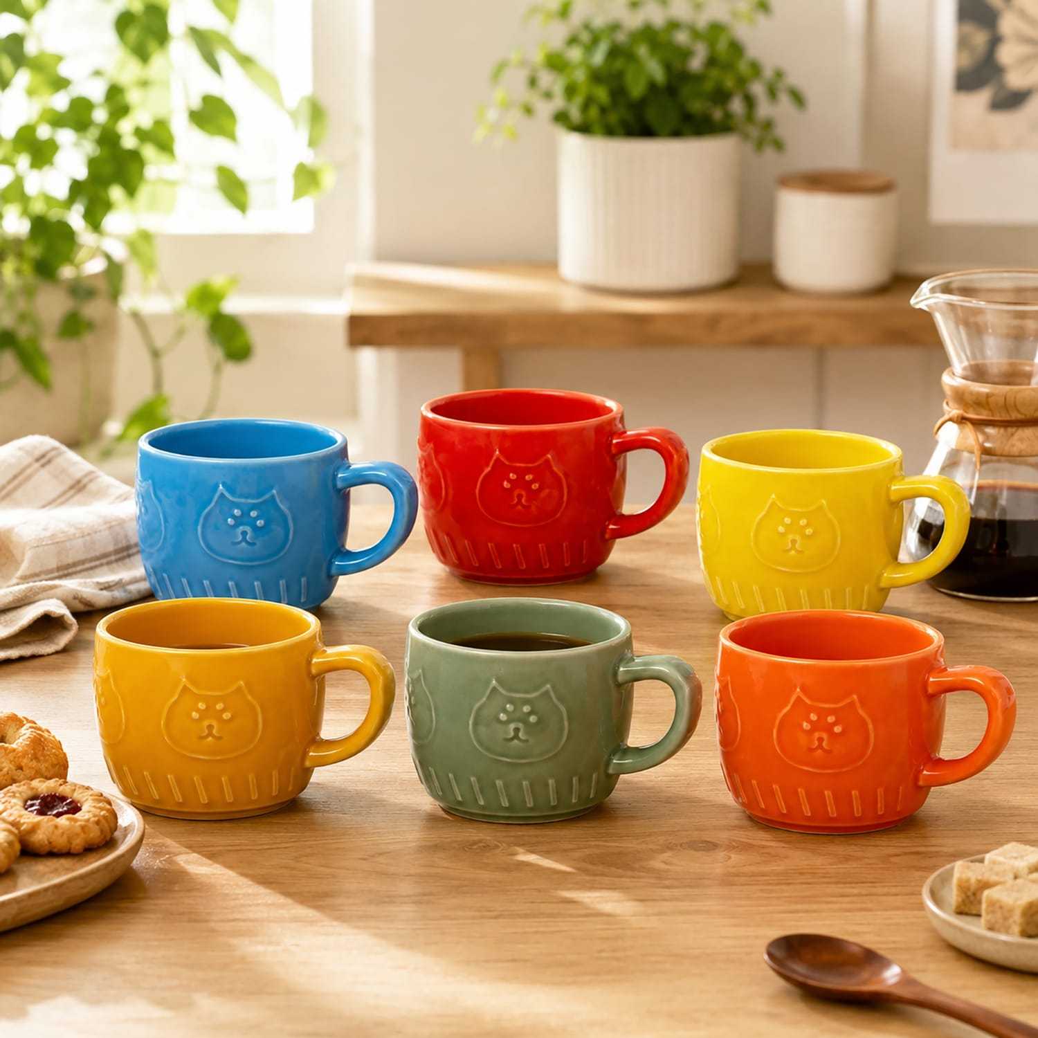 TEMU 6 Mini Colorful Ceramic Coffee Cups With Handle - Small Espresso Cups Diameter 5.5 Cm Height 4 Cm, Multicolor Mini Mugs For Coffee, Espresso, ,