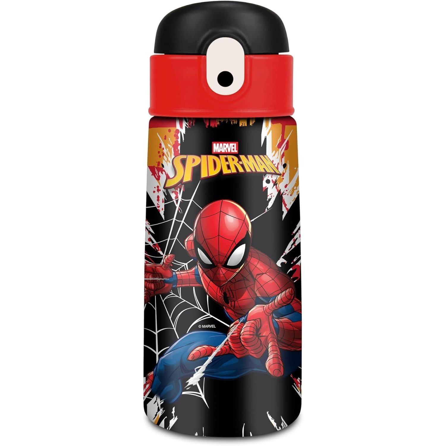 TEMU SPIDERMAN BORRACCIA TERMICA 460 ML IN ACCIAIO �� BECCUCCIO APRI E CHIUDI, ANTIGOCCIA, MANTIENE 12H 24H FREDDO, PER SCUOLA, SPORT E VIAGGIO