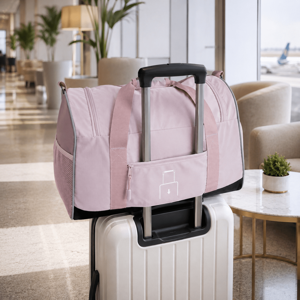 Travel Bag & Sports Bag Small With Shoe Compartment – 45x25x23 Cm | Lightweight Weekend Bag With Shoulder Strap (3 Colors: Pink, Grey, Khaki)