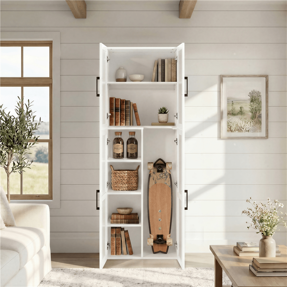 Image of Costoffs Storage Cabinet With Vacuum Cleaner Compartment, 175.5 Cm H, Multipurpose Cabinet With Adjustable Shelves, Freestanding Cabinet With , All-purpose Cabinet
