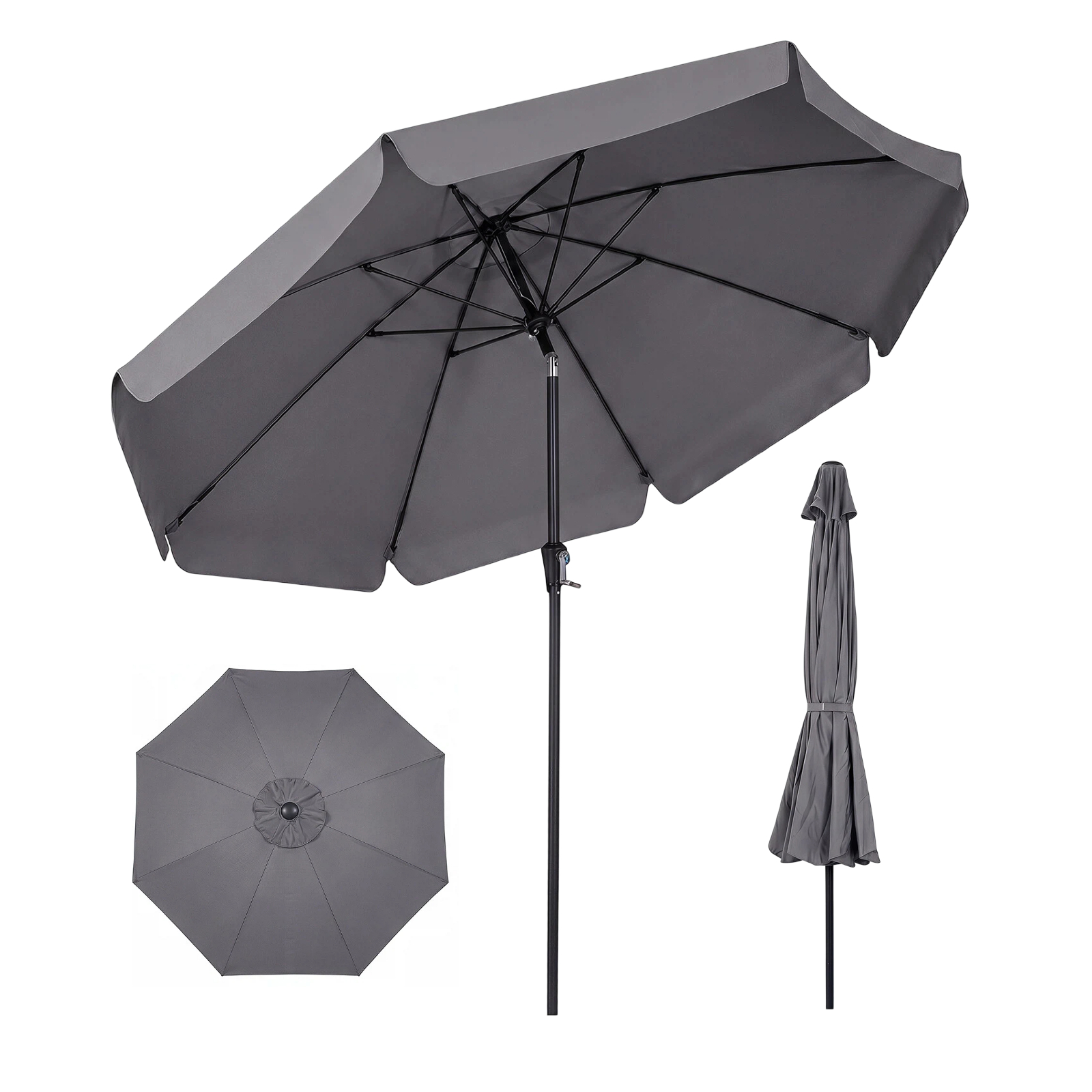 Image of 286cm Patio Parasol, Garden Parasol With Crank, 30° Tiltable And 8 Fiberglass Ribs, Outdoor Patio Umbrella With Valance