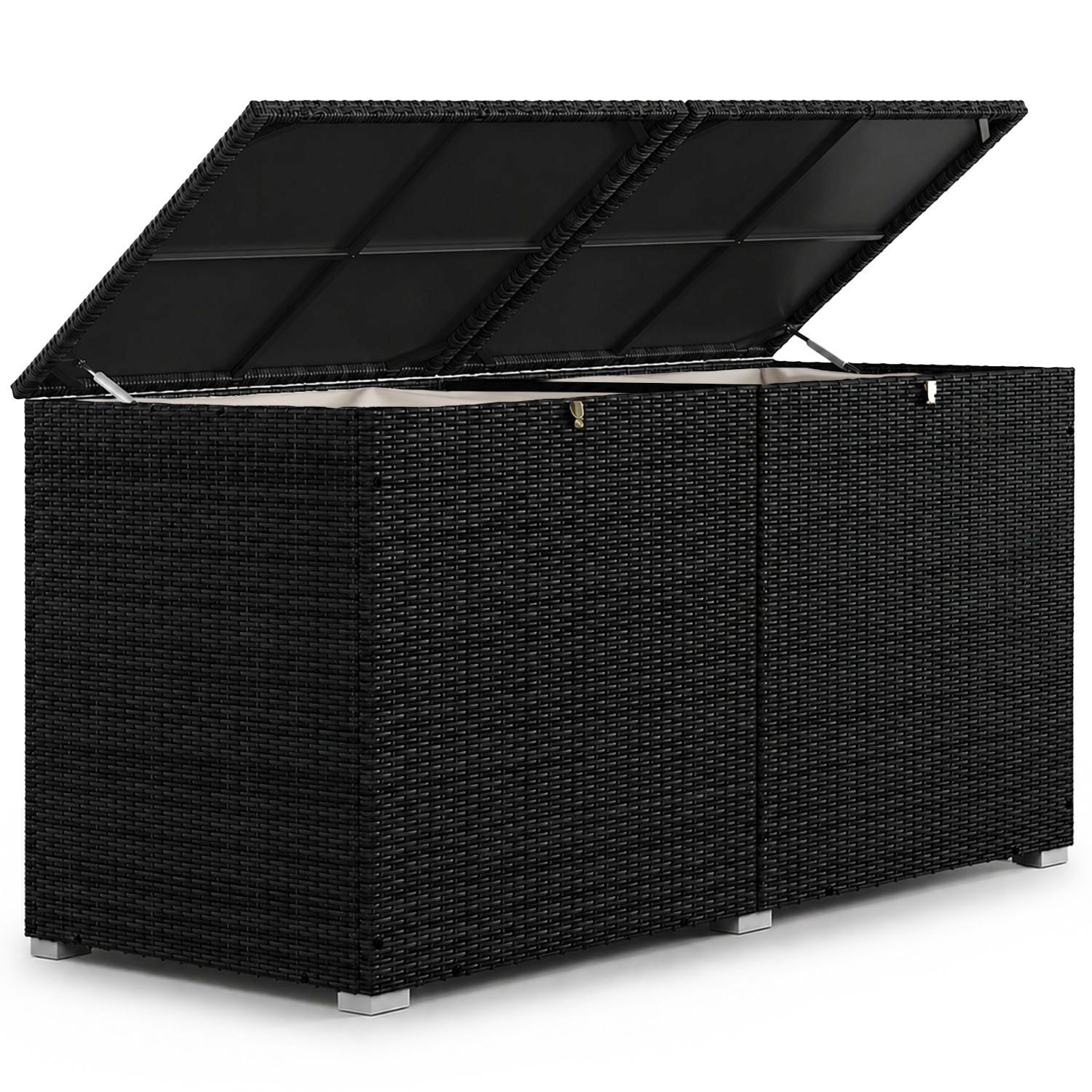Image of Polyrattan Storage Bench Ikaria 950 L Including Lid With Automatic Lift And Box 145 X 82 X 79 Cm For Garden Garden Box