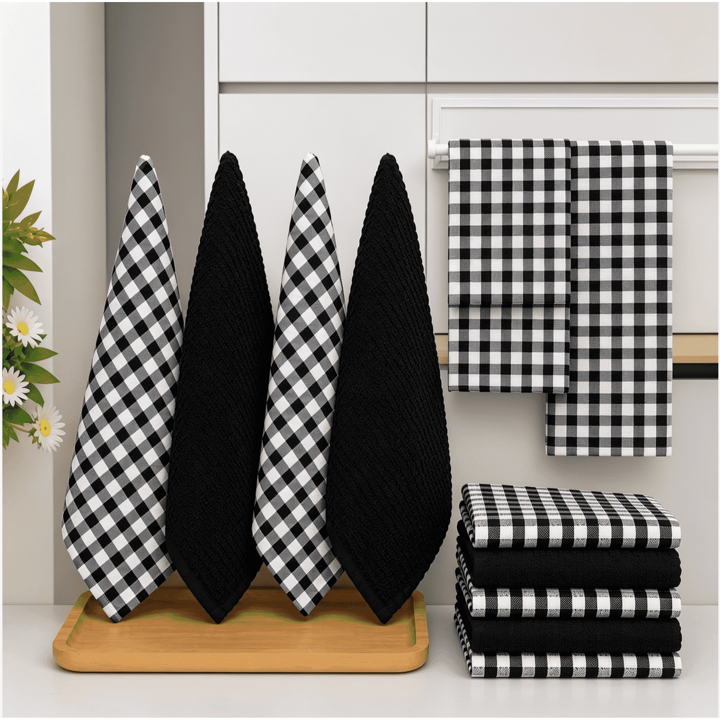 TEMU Pack Of 3 Check Tea Towels 65cm X 45cm | Gingham Kitchen Cloths | Absorbent, Durable | Ideal For Drying, Cleaning & Dining