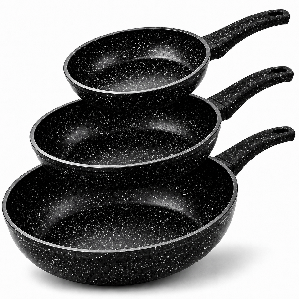 Image of 3-piece Frying Pan Set – Induction Compatible, Granite Finish, 20/24/28 Cm – Durable, Scratch-resistant, Perfect For Frying, Cooking & Braising – High- Accessories For Kitchen