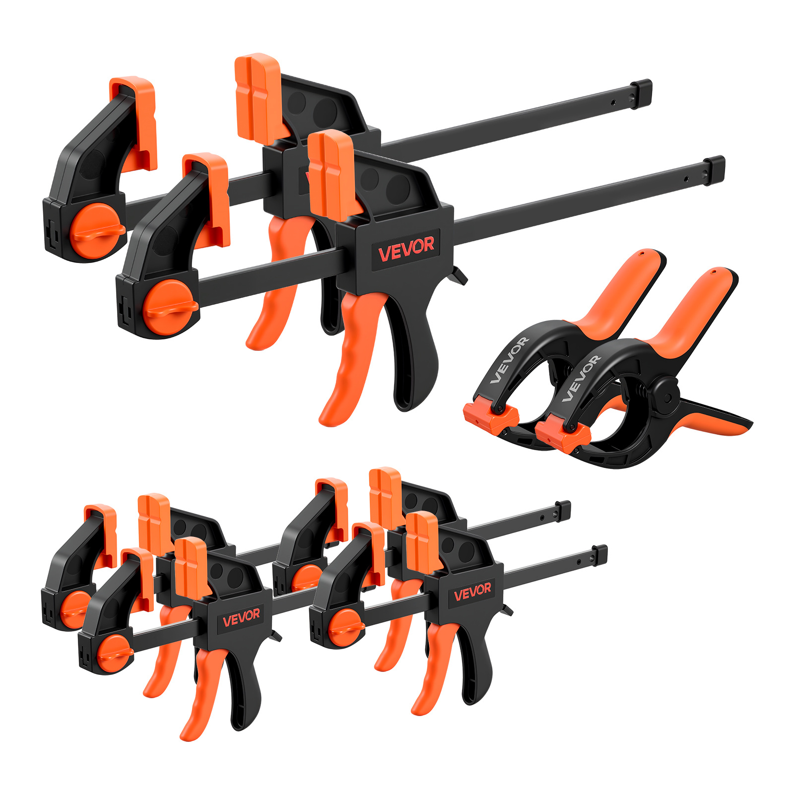 Image of Vevor Bar Clamps For Woodworking, 8-pack, 6" And 12", With Spring Clamps, One-handed Clamp/spreader, 154 Lbs Load Limit, Quick Release, Self-locking Design, For Wood Working And Metal Working