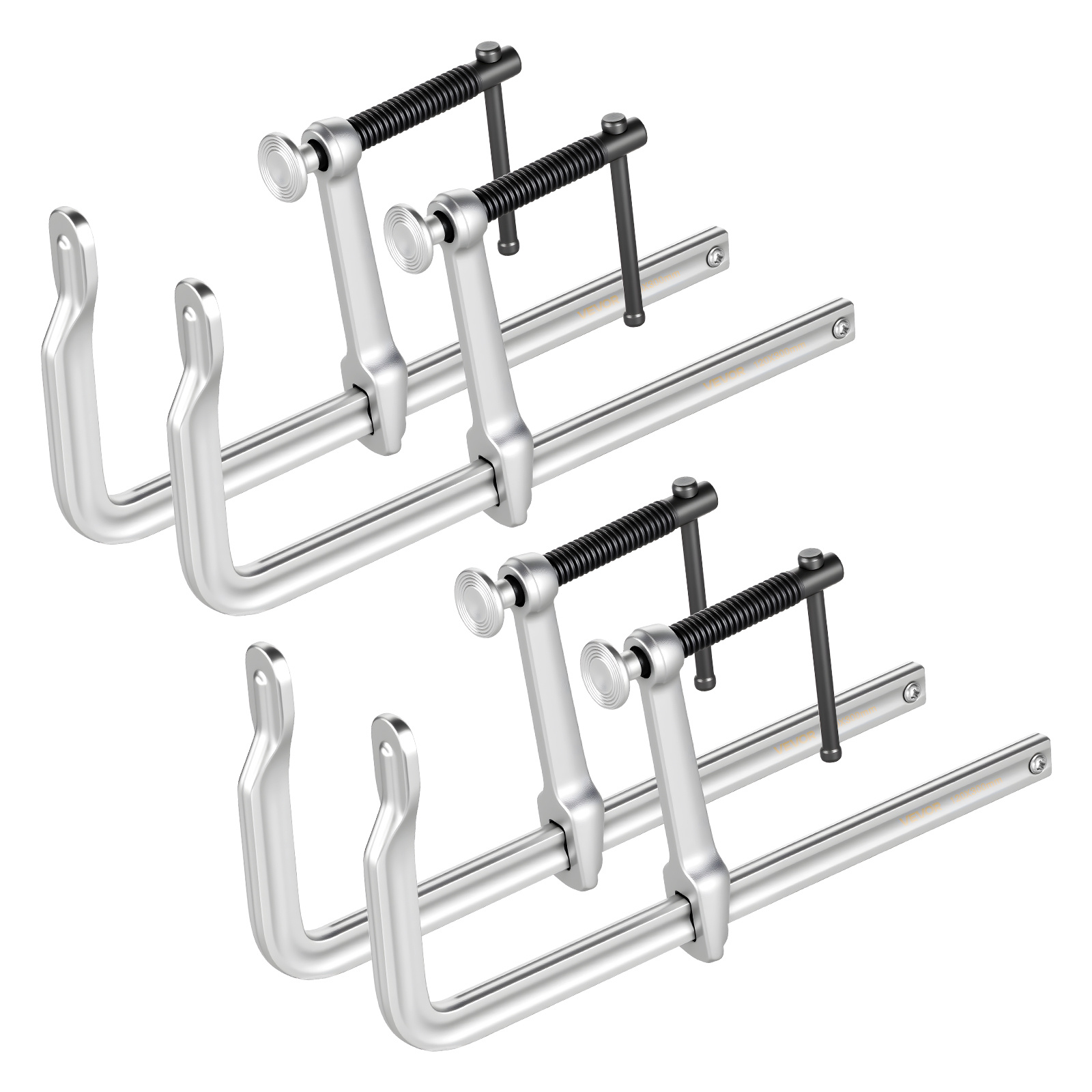 Image of Vevor Bar Clamps For Woodworking, 4-pack, 12" Opening, 4.72 In Throat Depth, 1200 Lbs Load Limit, Sturdy Steel And Casting, With Swivel Jaw And T-handle, For Wood Working And Metal Working