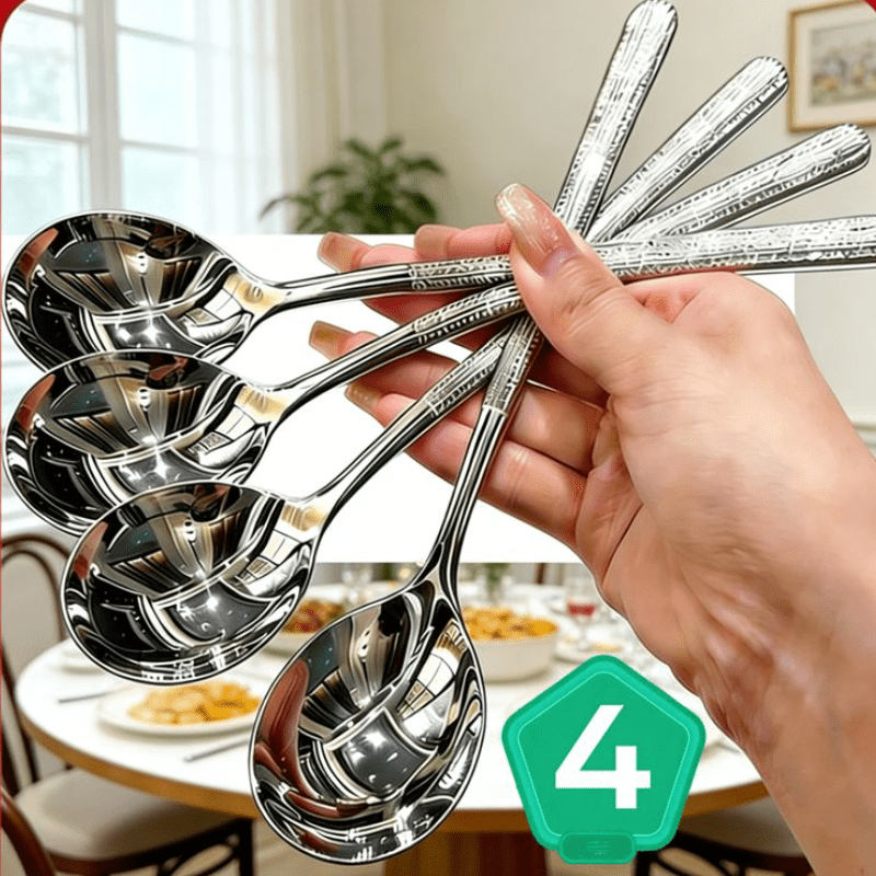 TEMU 4pc Stainless Steel Spoons With Hammer Patterns, Korean-style Serving Spoons, Western Restaurant Serving Spoons, Spoons, Salad Spoons, Eating