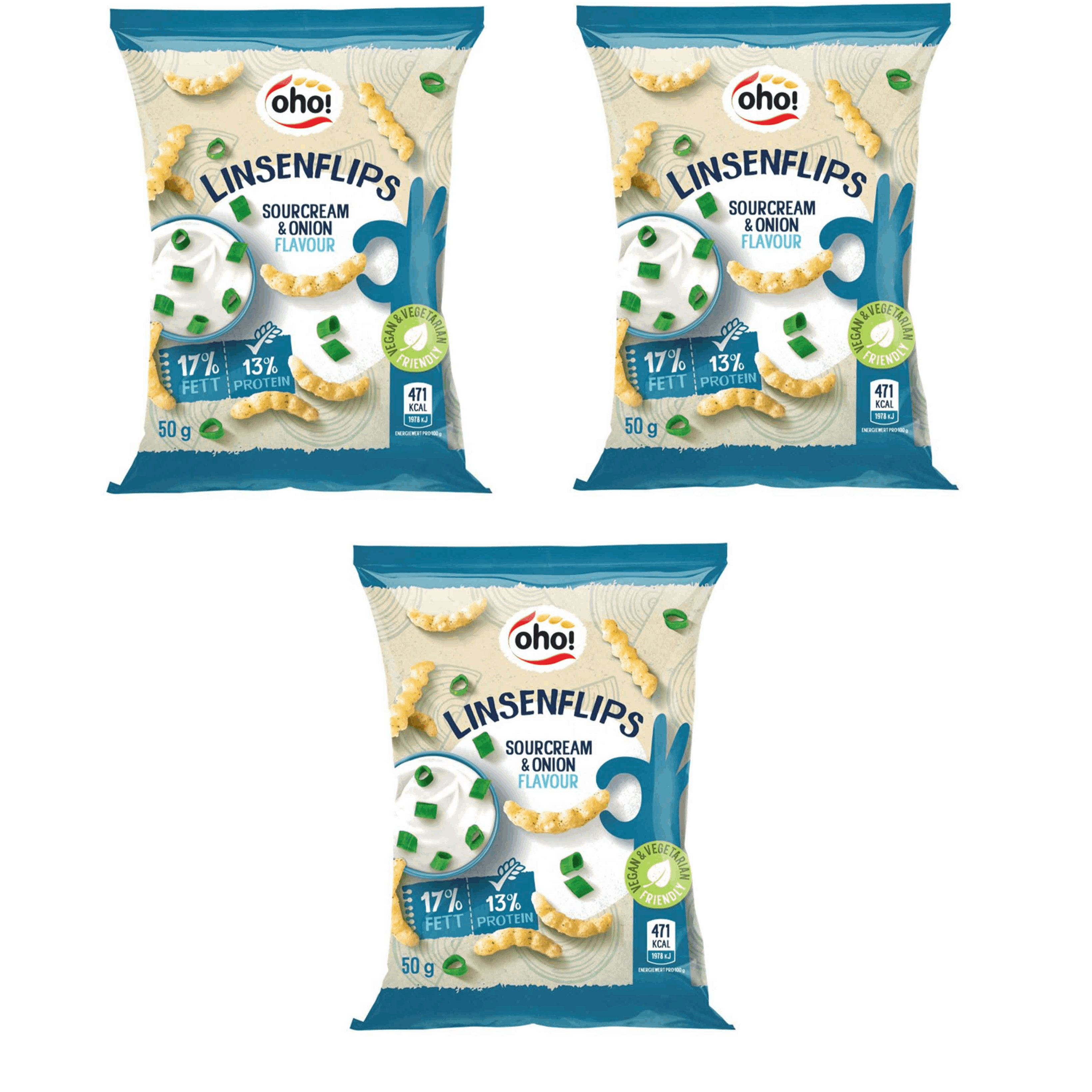 Image of Oho! Linsenflips Sour Cream & Onion 3x50g