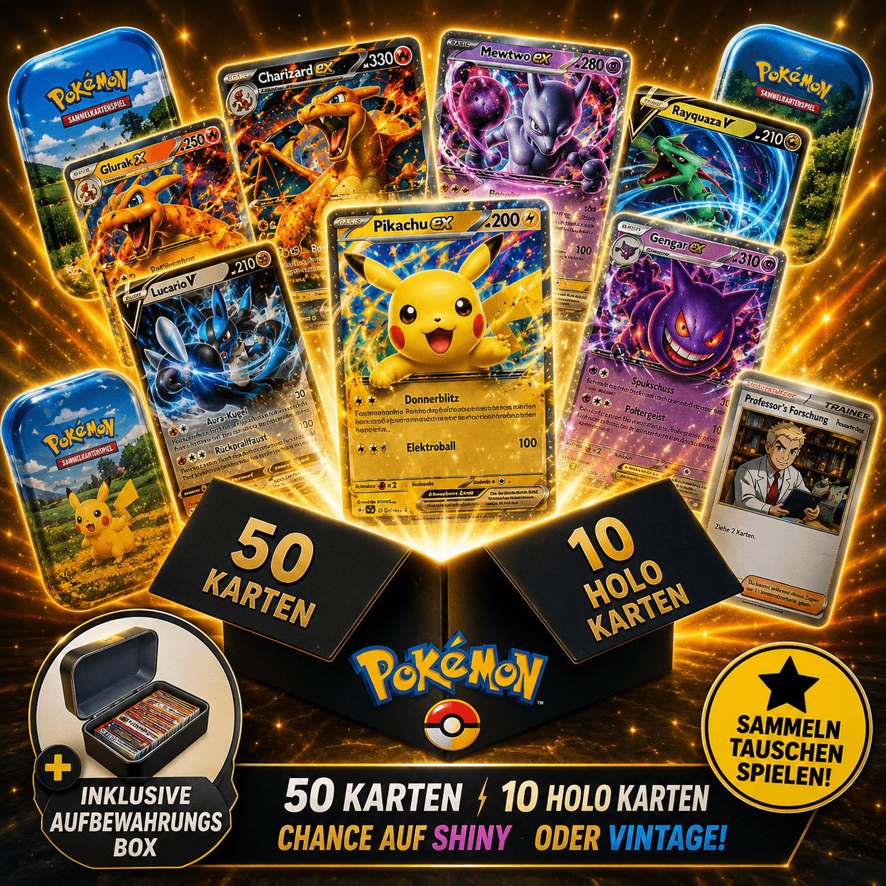 TEMU 50 Originale Deutsche Pokemon Karten inkl 20 Glitzer Karten alle besonders