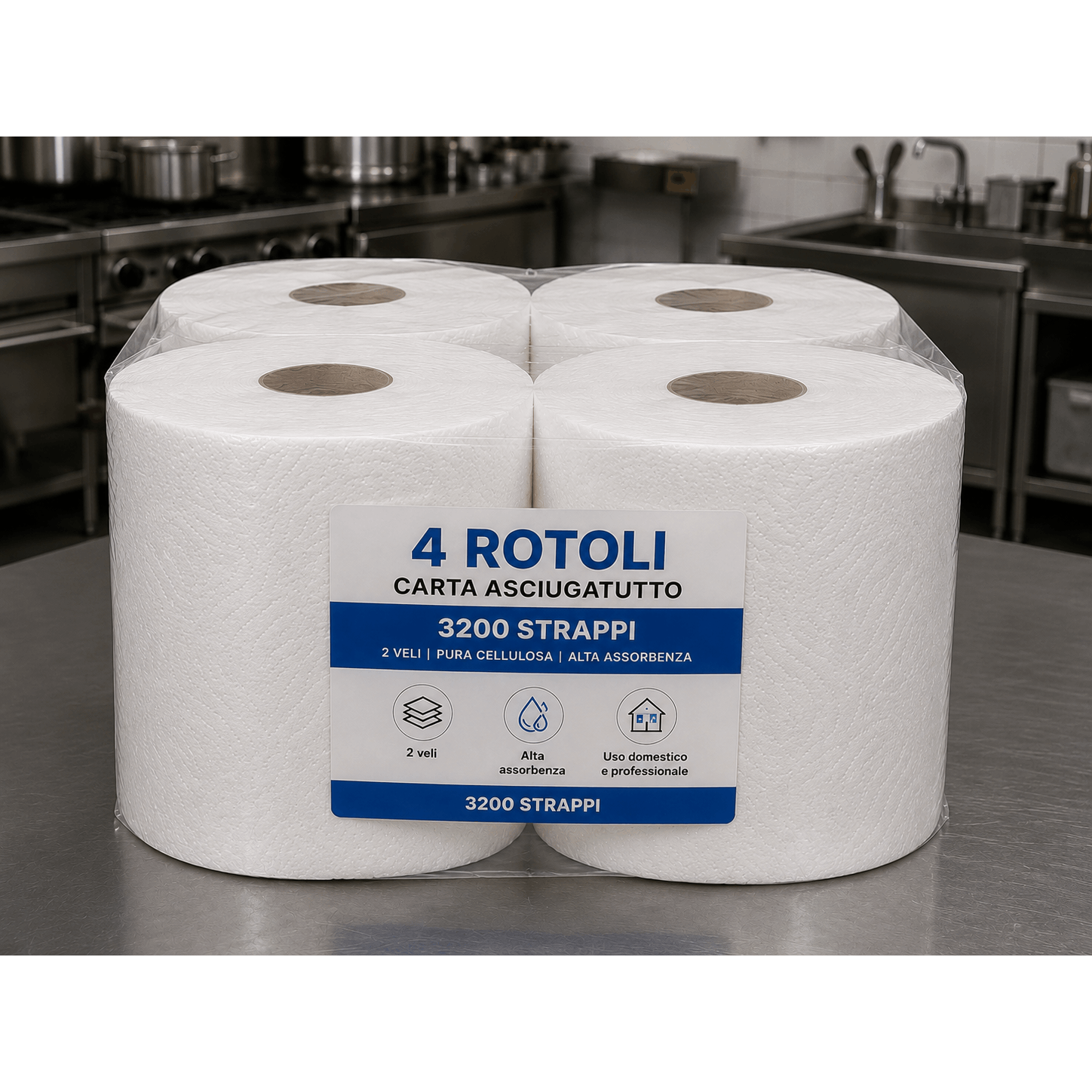 TEMU 4 Rolls Of Absorbent Paper 3200 Tears – 2 Sheets Of Pure Cellulose, High Absorbency, For Domestic And Professional Use