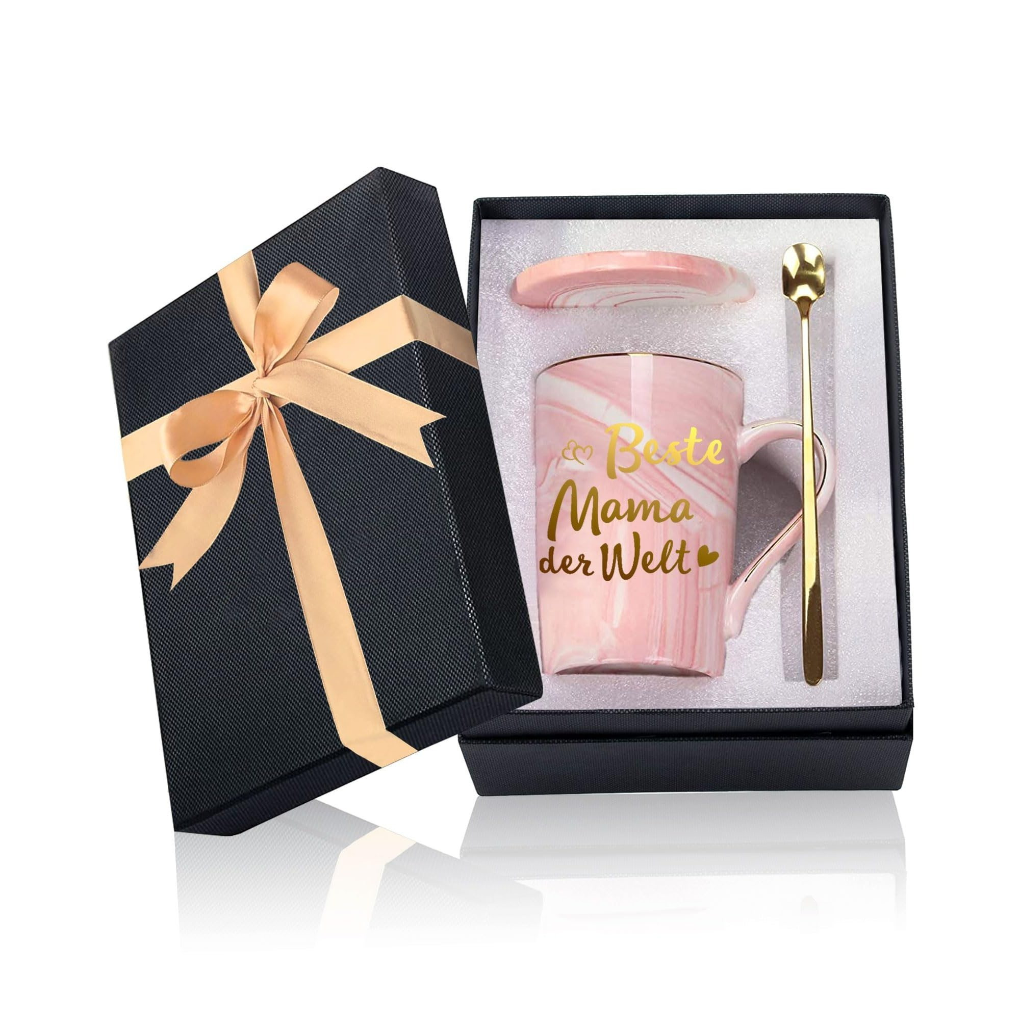 Mom In The Mug, Mother's Day Gifts For Mom From Daughter Son, 14oz (400 Ml) Ceramic Marble Mug With Lid, And Gift Box