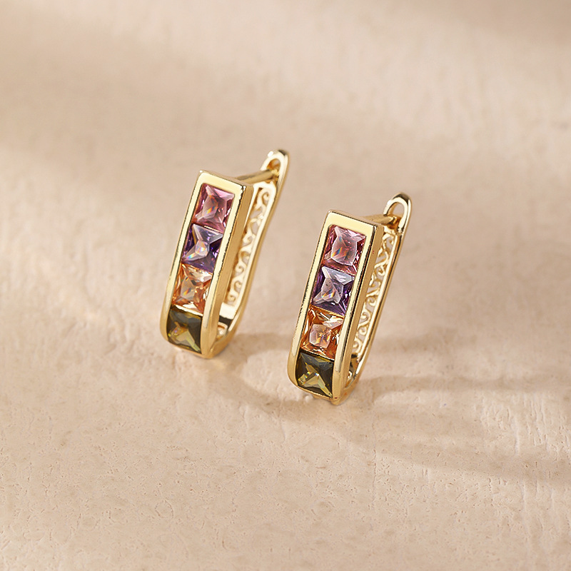 French Colorful Hoop Earrings With Colorful Zirconia, Minimalist And Everyday Wearable – Ideal For Parties, Birthdays, And As A Gift
