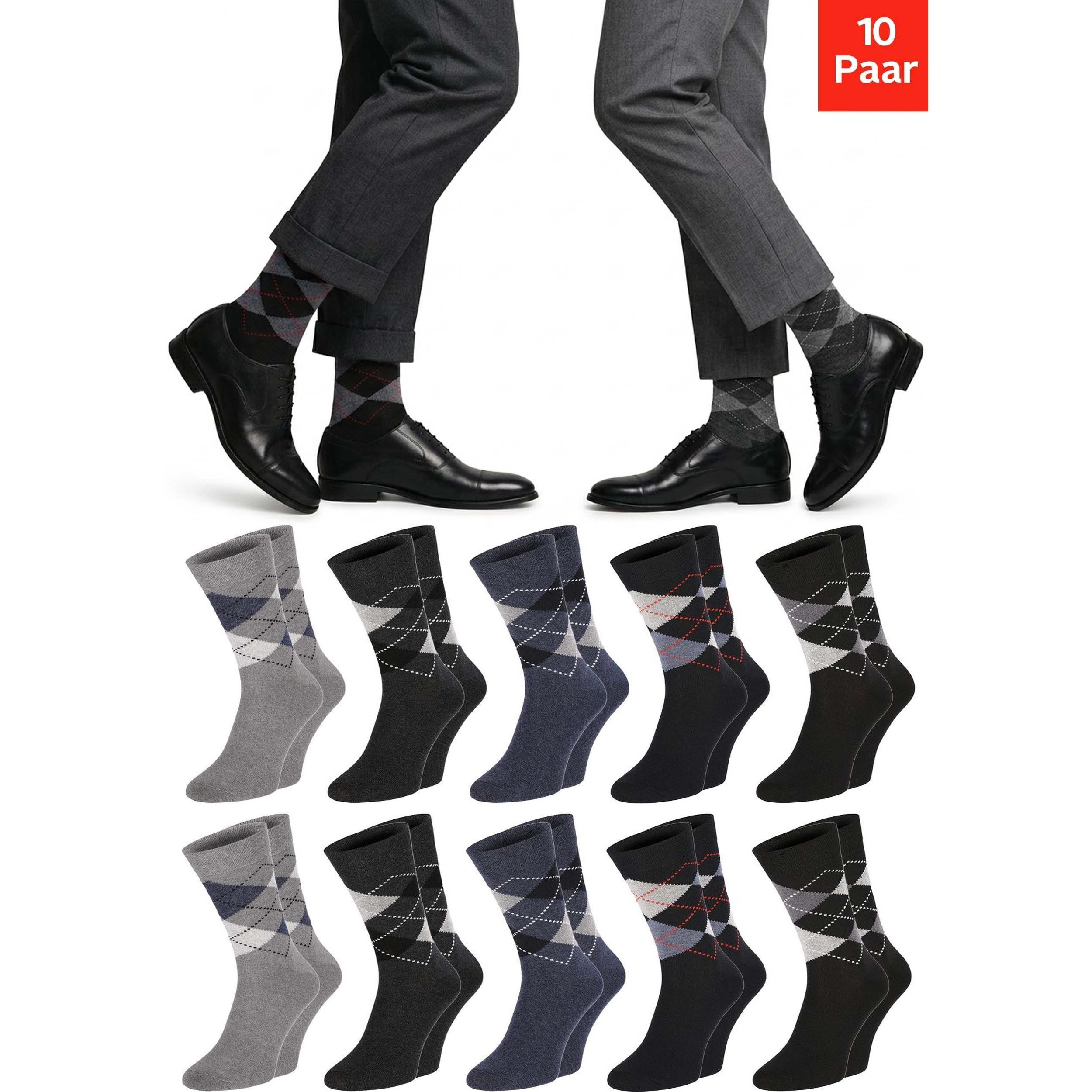 Image of 10 Pairs Premium Socks For Men And Women, Cotton Argyle Business Socks, Seamless, Cuff 39-42 / 43-46