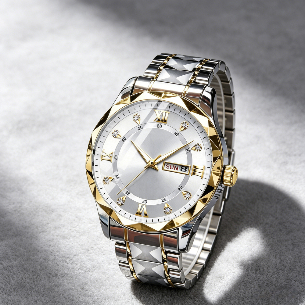 Men's Alloy Stainless Steel Case Wrist Watch with Week Date Display