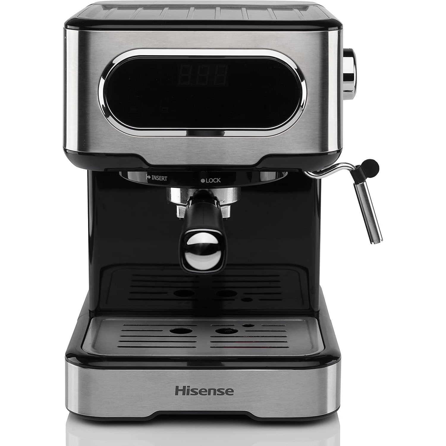 TEMU Hisense, HESCM15DBK, Macchina da caff癡 espresso manuale, macinato e compatibile con cialde ESE 44 mm, Pressione 15 bar, Touch, 1100W, Silver,