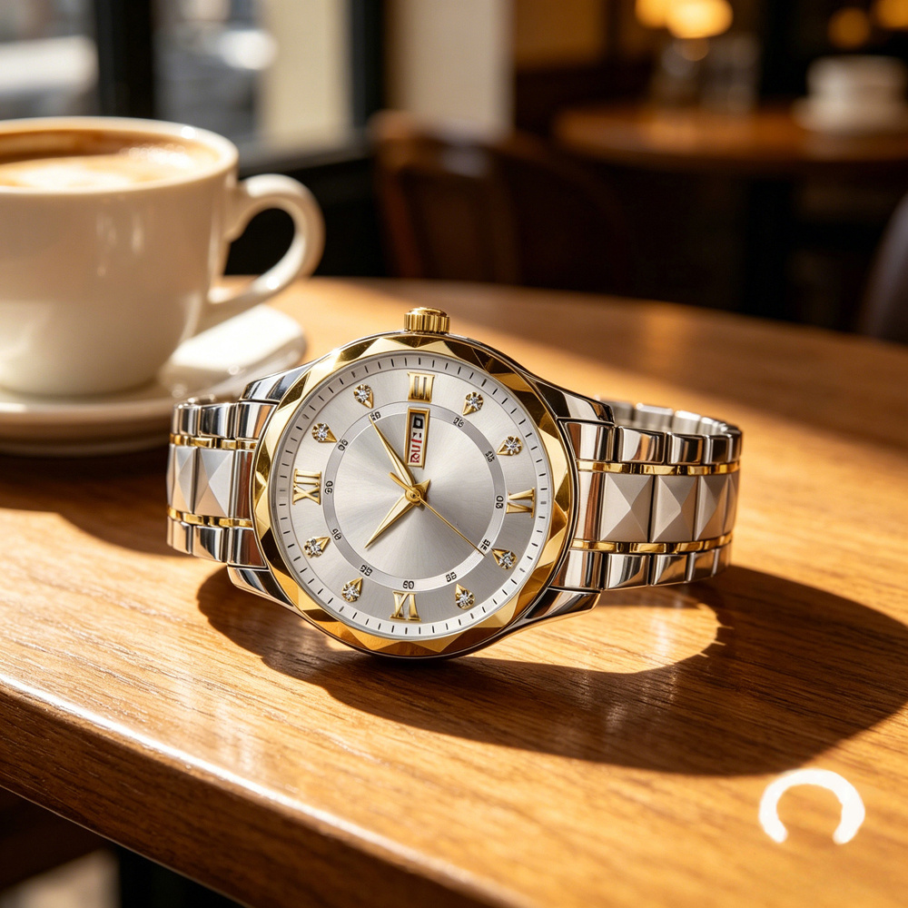 Men's Alloy Stainless Steel Case Wrist Watch with Week Date Display