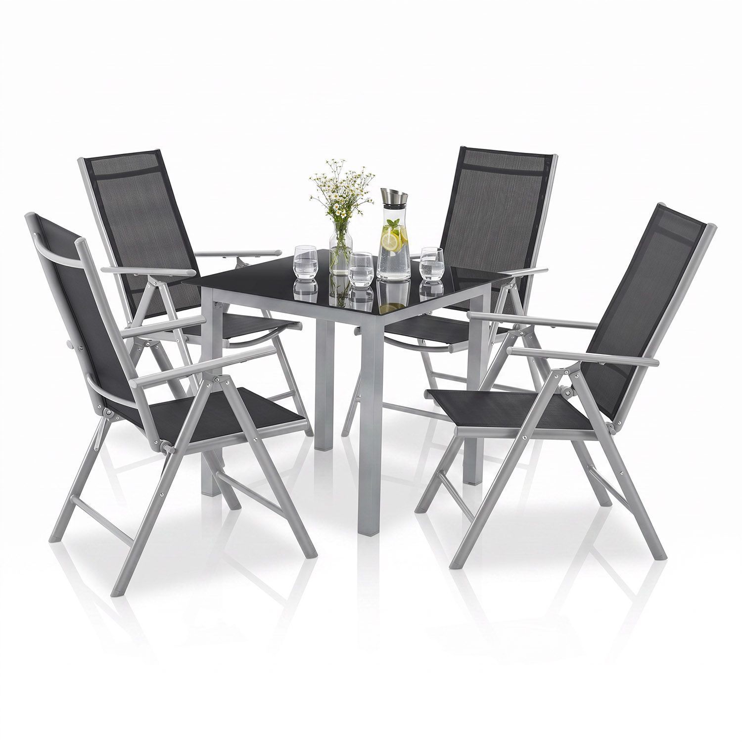 Aluminum Garden Furniture Set With Adjustable & Foldable High-back Chairs And Table, Weather-resistant