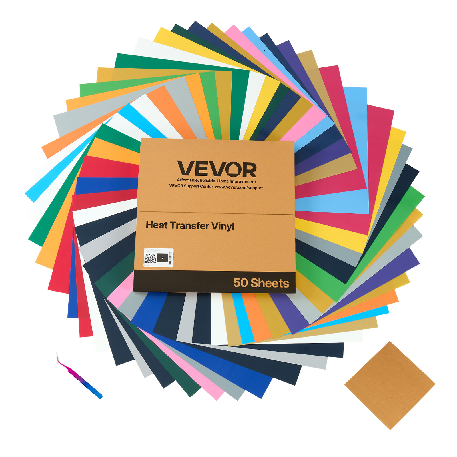 Image of Vevor Heat Transfer Vinyl, 50 Pack, 12 X 12 In, Assorted Colors Iron On Vinyl Bundle, Easy To Cut And Weed, With Accessories, Compatible With Cutting Machines, For Materials, T-shirts