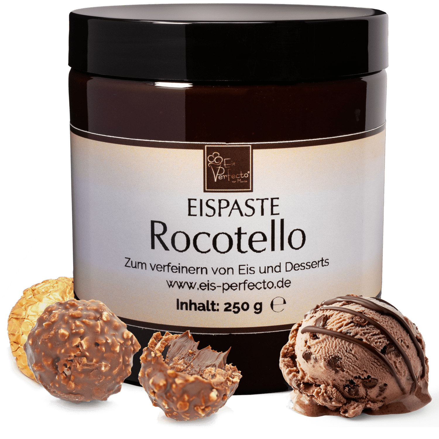 Image of Rocotello Ice Cream Paste 250g | Aroma Paste For Ice Cream With Chocolate Hazelnut Ice Cream Flavor | Aroma For Ice Cream, Desserts & Milkshakes | Ice Cream Aroma Extract With Hazelnut Pieces | Movito