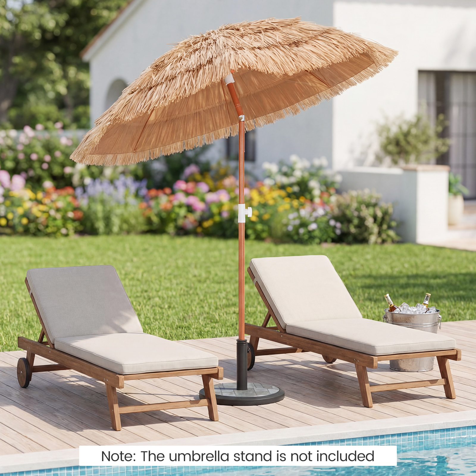 Image of Hawaiian Parasol - Pp Straw Parasol - Pole Parasol - Tiltable 0-40° - With Carrying Bag - For Garden, Terrace And Balcony - 155 X 194 Cm