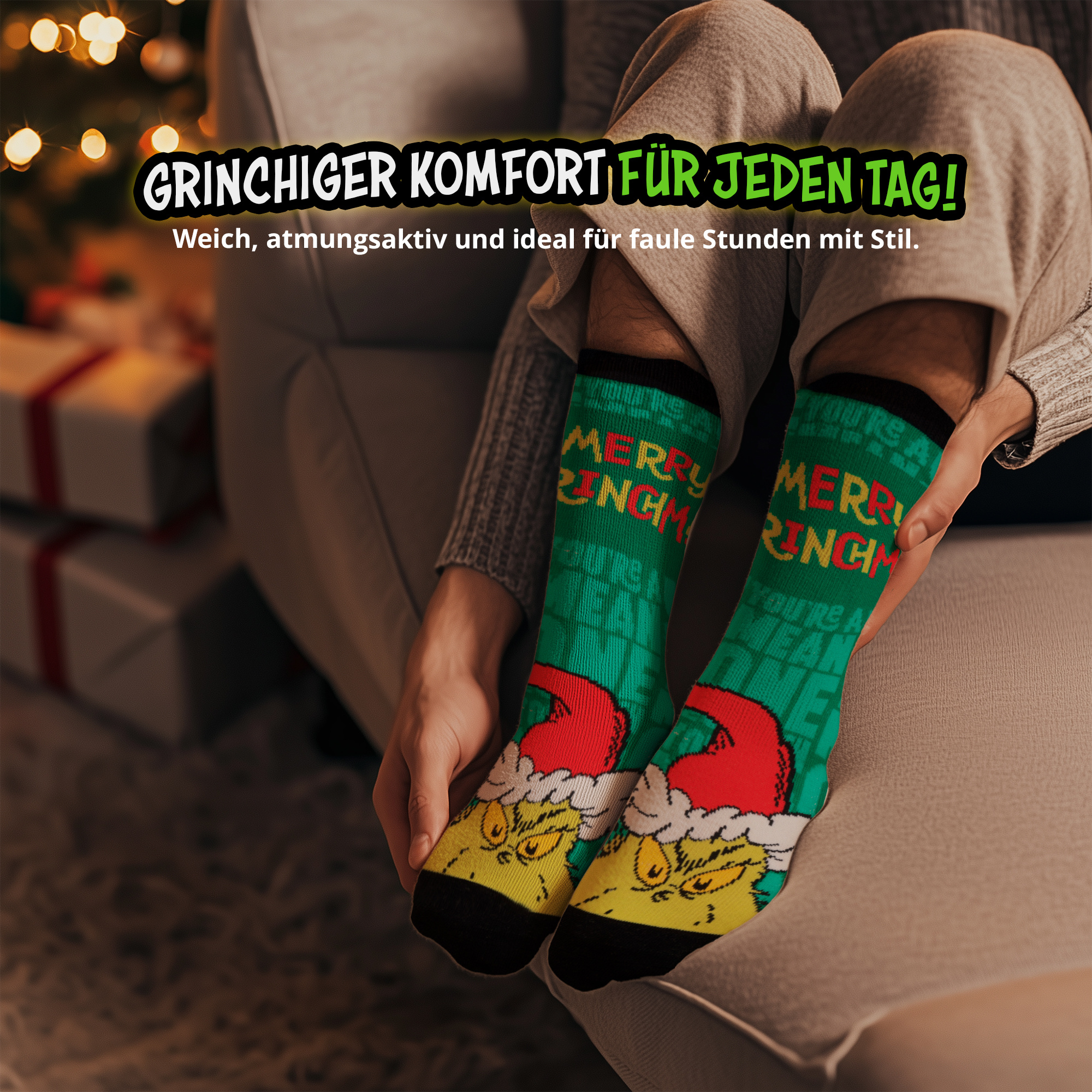 The Socks For Men - Merry Grinchmas Green