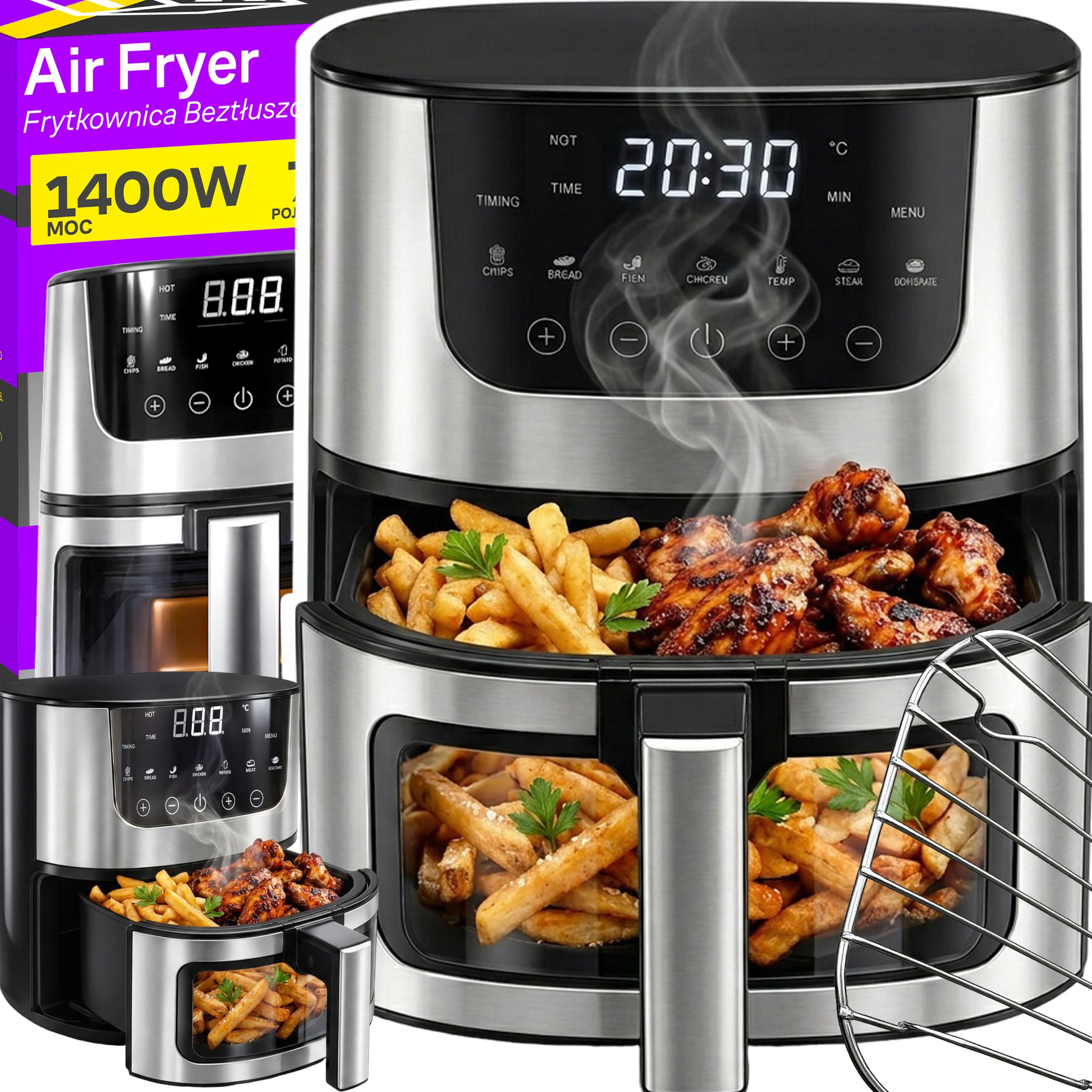 TEMU Friteuse à air 5L 1500W, 7 de cuisson, 10 programmes, écran tactile, réglage de la température 80-, minuterie de