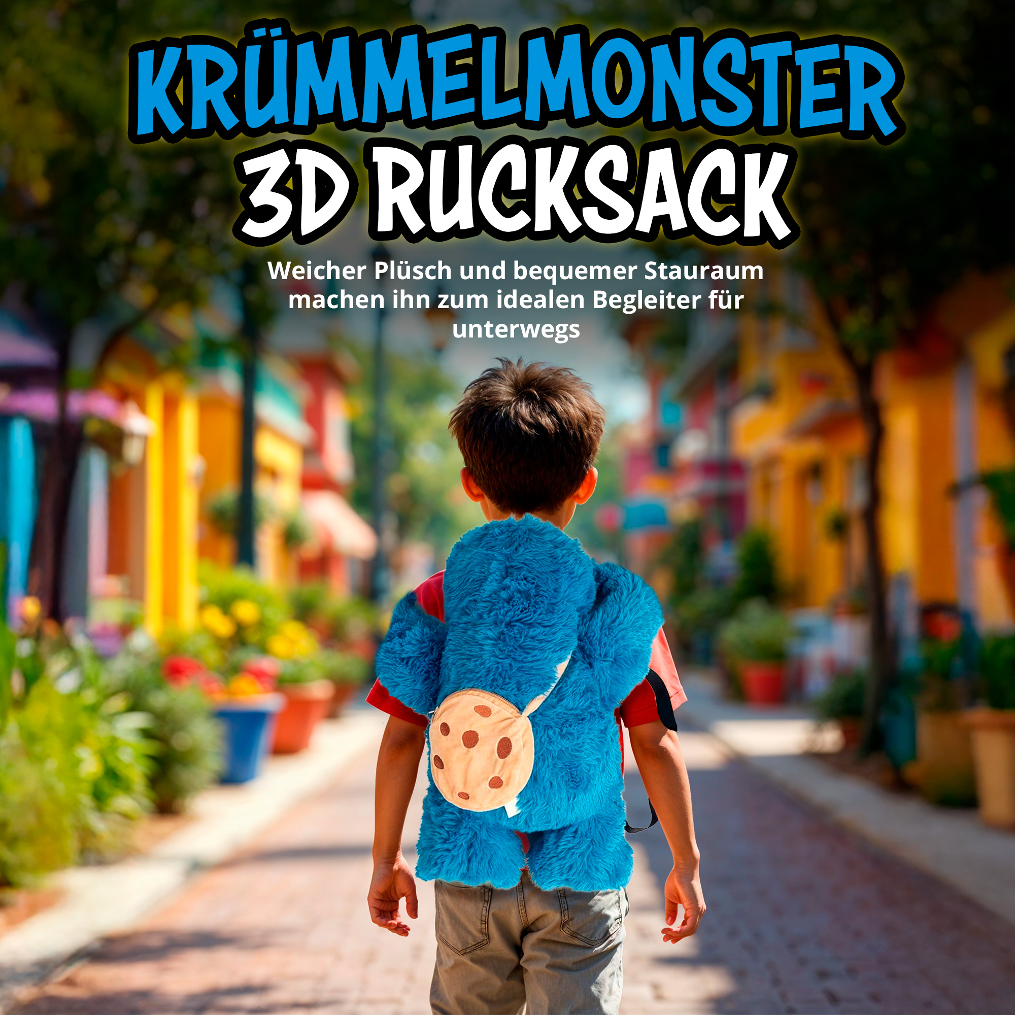 Image of Sesame Street Cookie With 3d Application 58 Cm, Adjustable Shoulder Straps, Blue