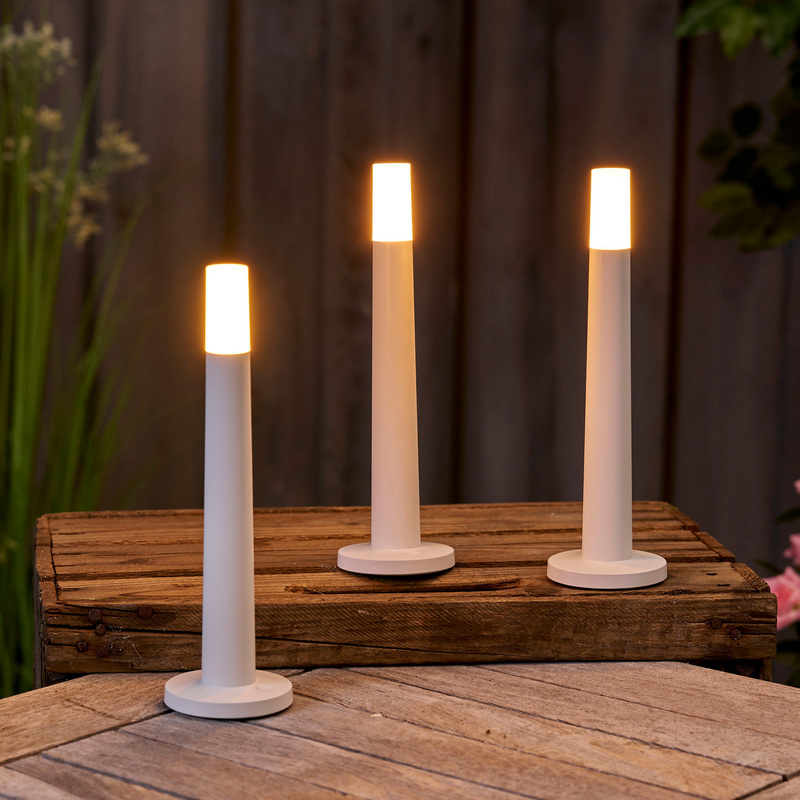 Image of Led Lounge Pillar Candles 3-piece Set For Indoor And Outdoor, Dimmable Warm White, Touch Button, Charging Tray, Indicator Light