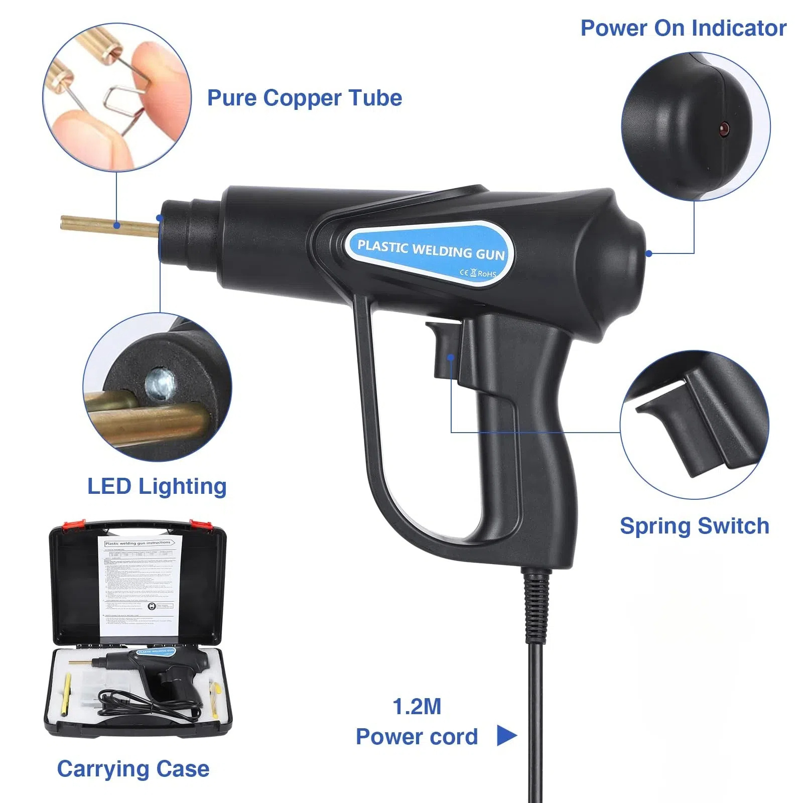 170w Plastic Welding Kit, Portable Toolbox, 1200 Storage Box, Pliers, 5 Pieces For Plastic Repair