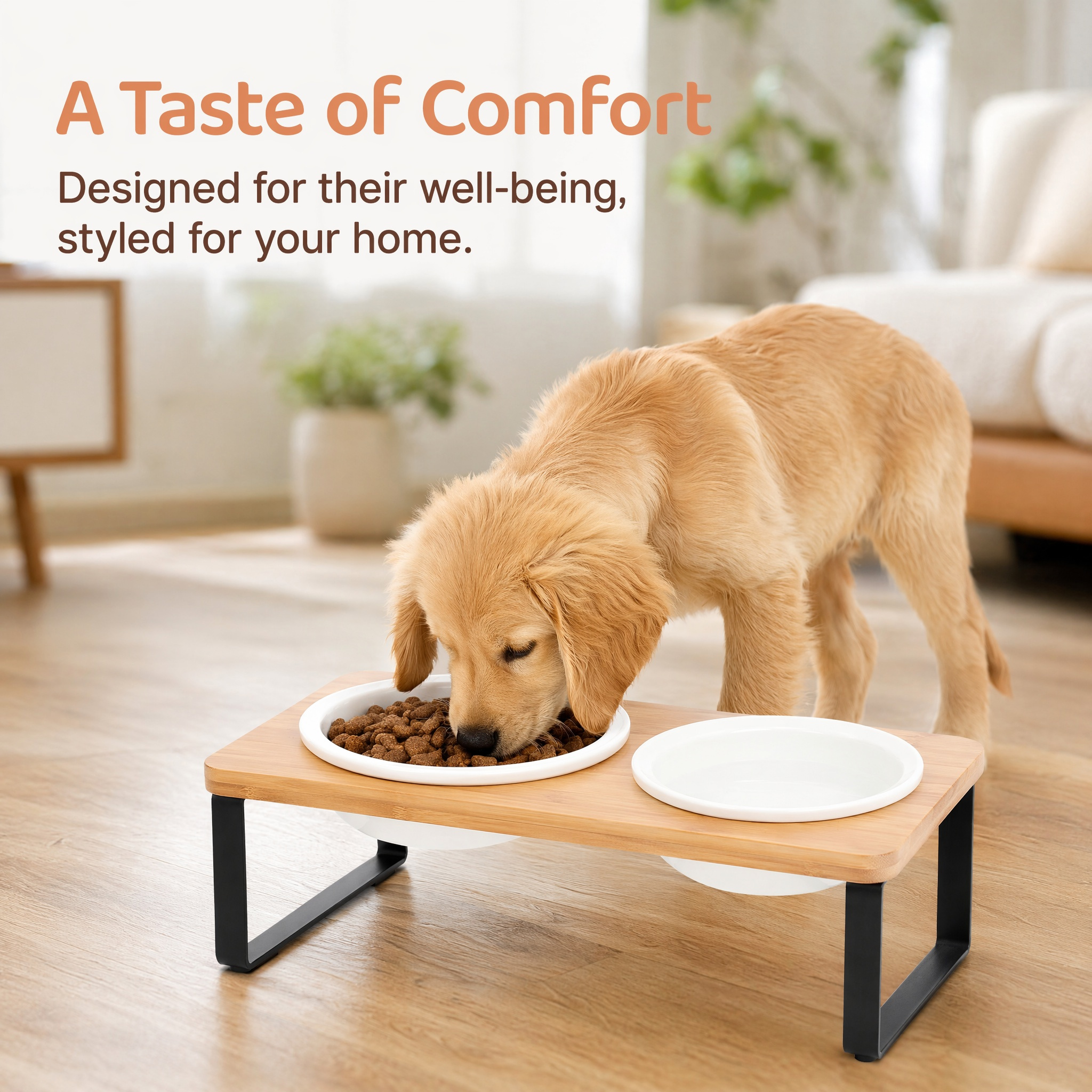 Image of Elevated Raised Cat Ceramic Bowls, 2 Pack 15° Tilted Orthopedic Kitty Feeding Dishes With Bamboo & Metal Stand, Pet Food Water Bowl Set For Cats & Puppies
