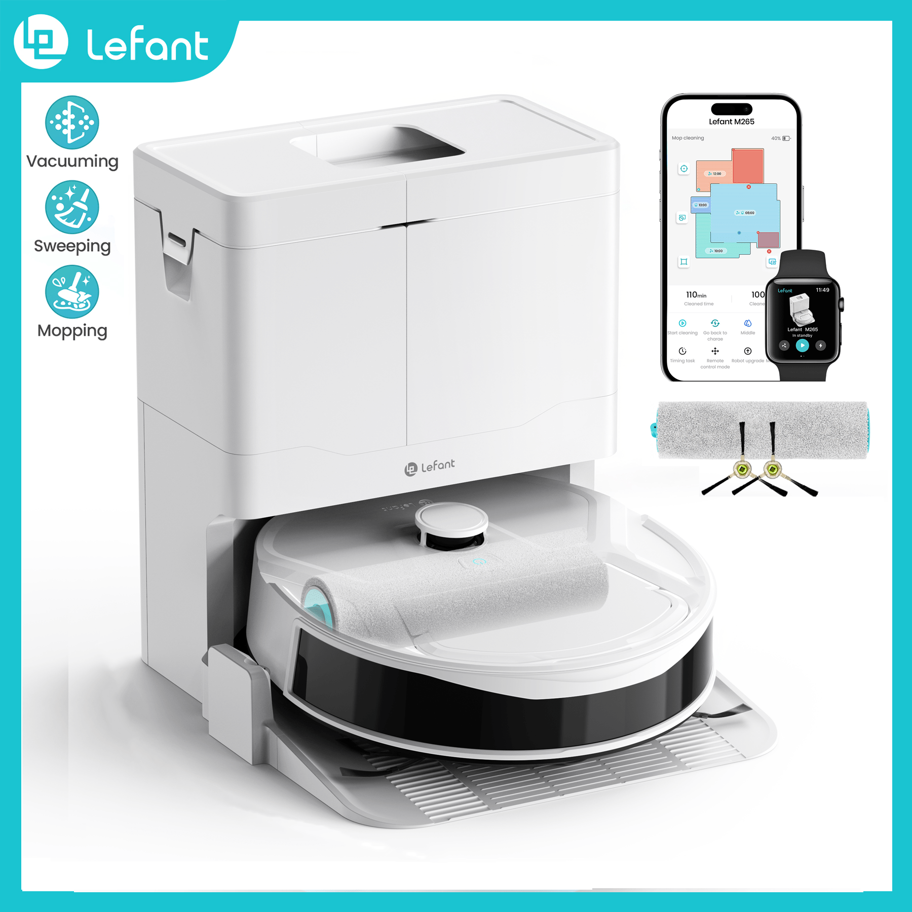 TEMU LEFANT Aspirapolvere Robot - a Rullo Autopulente in | 23000Pa, ed Evitamento Ostacoli, Anti-Groviglio, , Pattumiera da 800ml, WiFi 5G, 5200mAh,