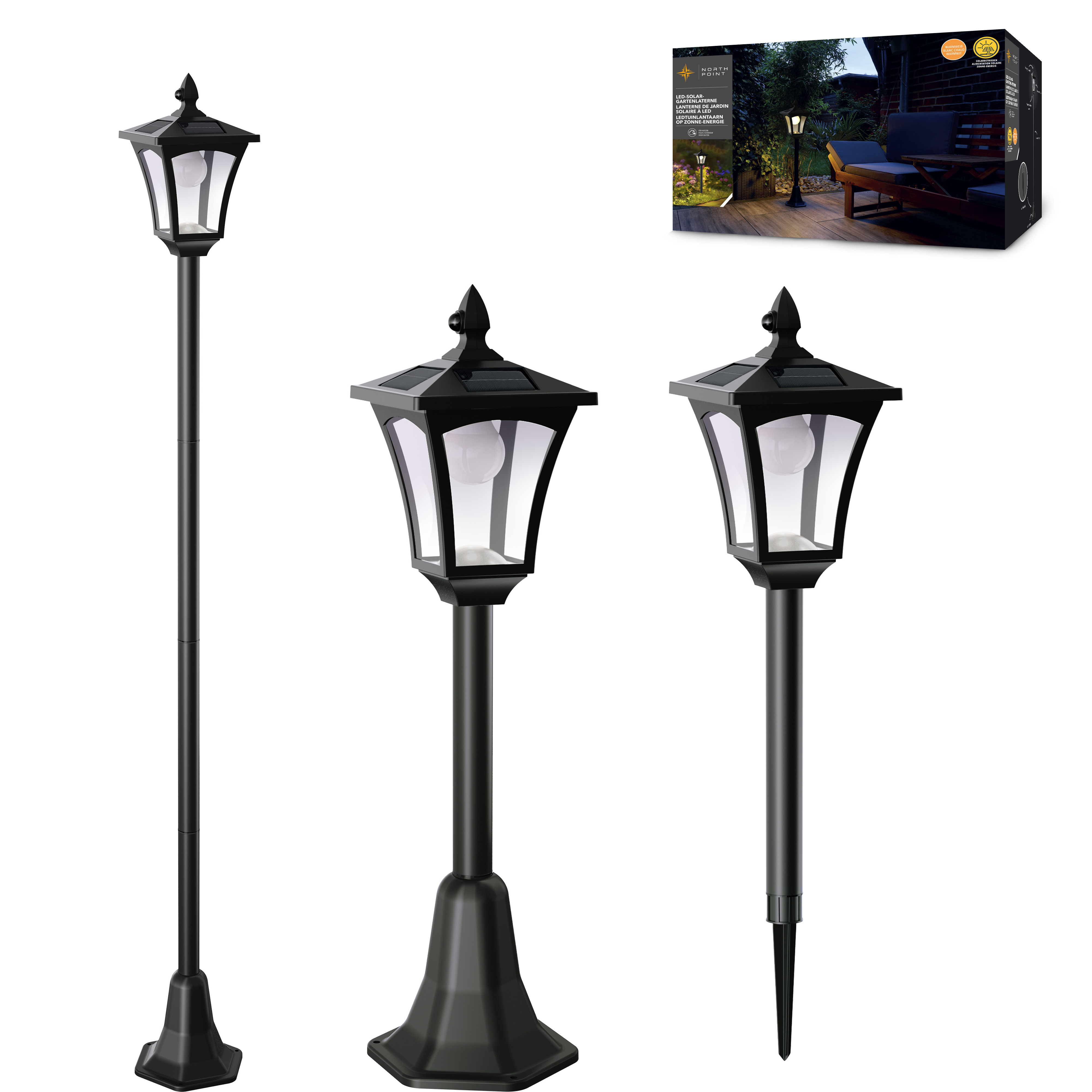 Image of 3-in-1 Led Solar Garden Lantern With Motion Sensor, Dusk Sensor, Warm White 3000k, 20lm, Ip44, Height Adjustable 65-175 Cm, Outdoor Light For Garden, Terrace, Balcony