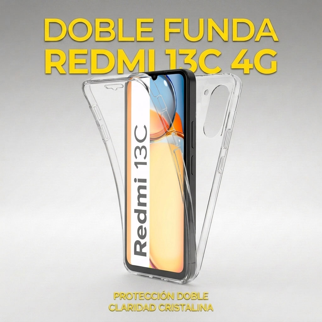 TEMU Para Xiaomi Redmi 13C 4G Carcasa 360 Cara 2 Piezas Proteccion Cobertura Completa Delantera + Trasera Color Transparente