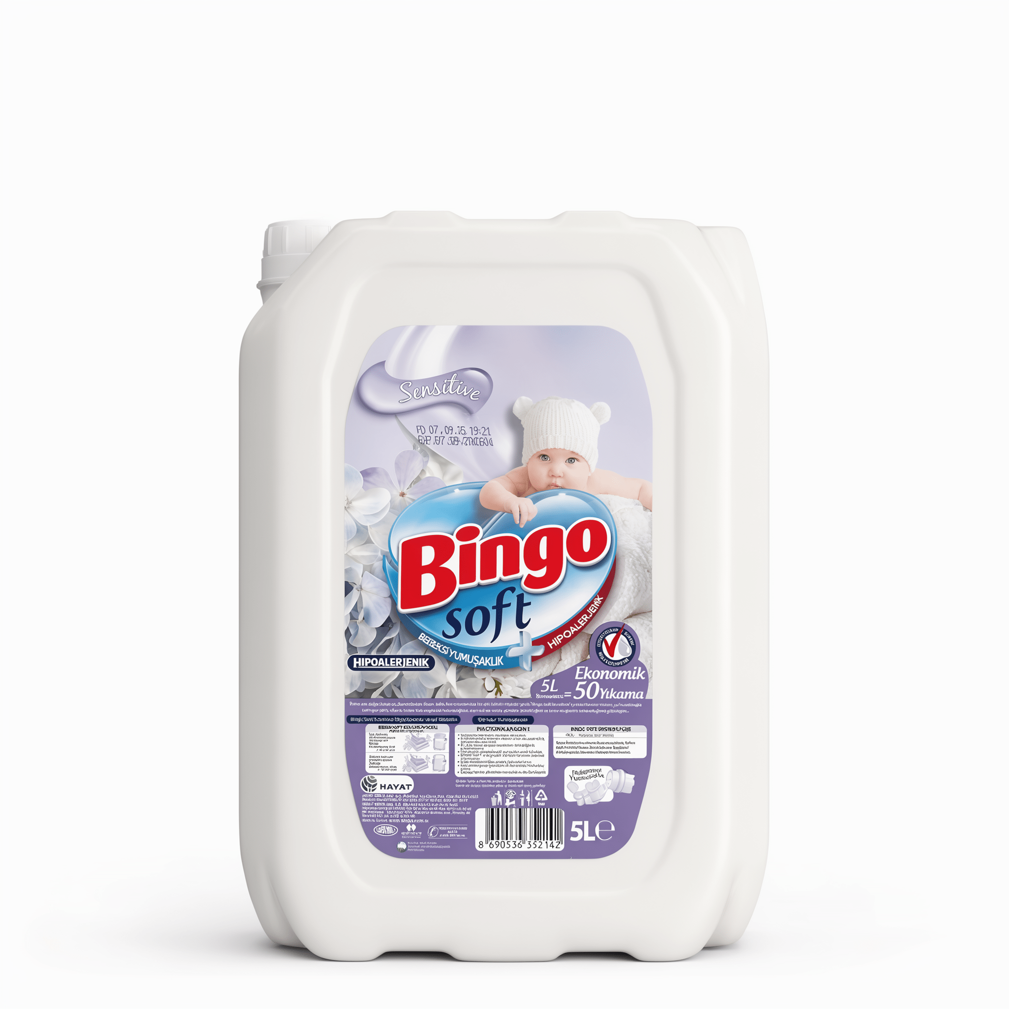 Bingo Soft Sensitive Fabric Softener 5l – Bulk Pack For 50 , Gentle & Long-lasting Baby Powder Scent