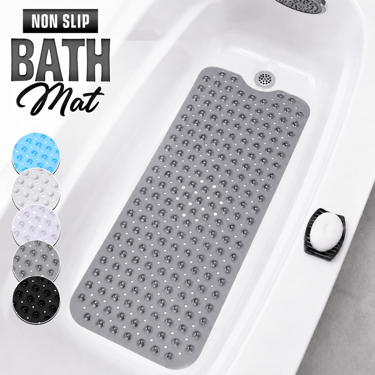 TEMU 1pc Large Bathtub Mat- Non-slip Shower Mat With Suction Cup Base & Drainage Holes Designed For Safety & Foot Massage, Color Resistant Bath Pad